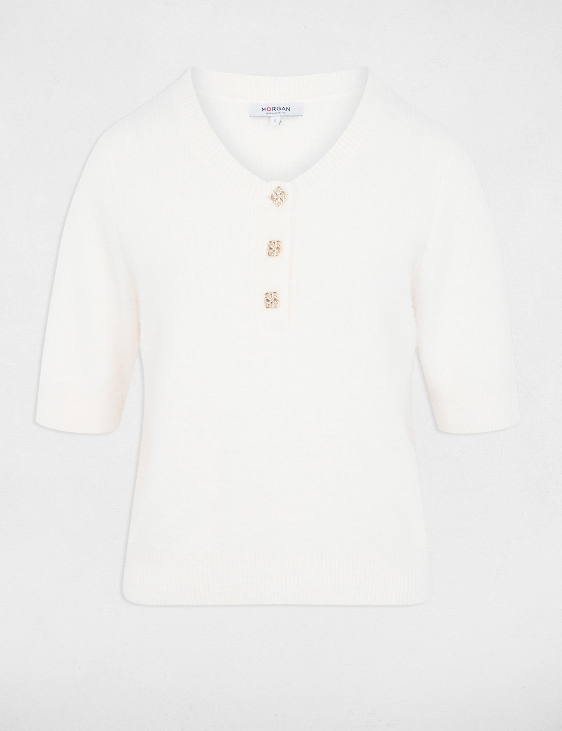 Jersey de manga corta marfil mujer