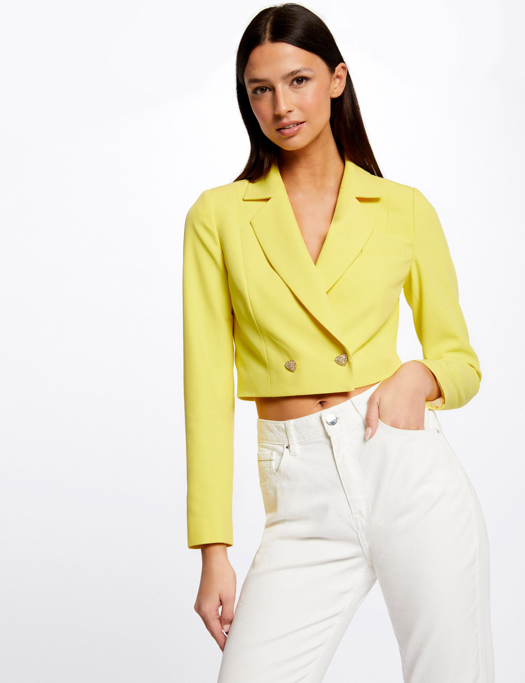 Chaqueta recta corta abotonada mujer Chaqueta recta corta abotonada mujer