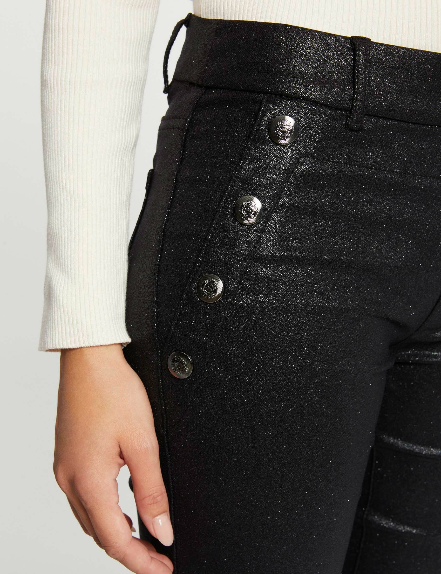 Pantalón skinny mojado y lentejuelas negro mujer