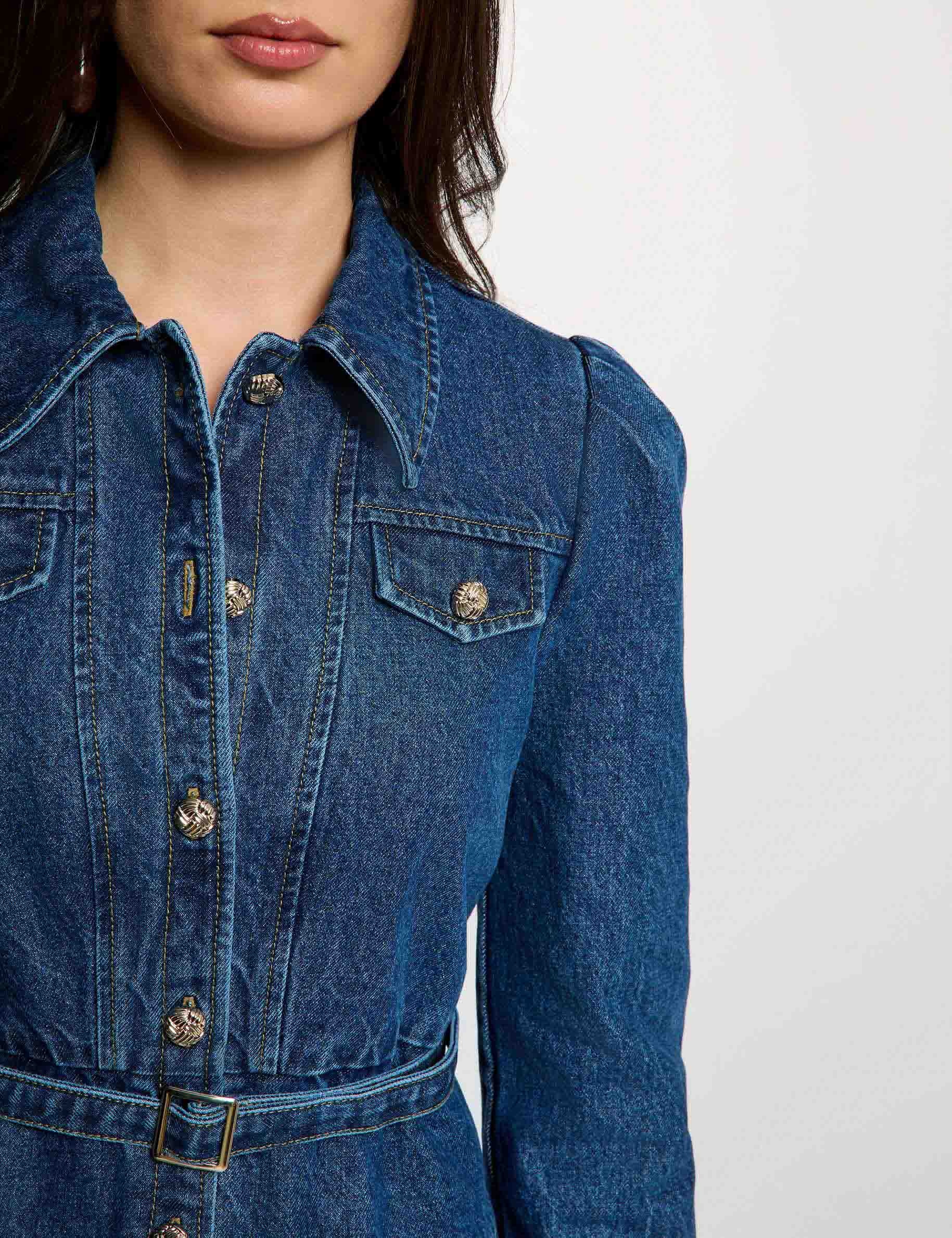 Chaqueta vaquera con cintur&oacute;n denim stone mujer