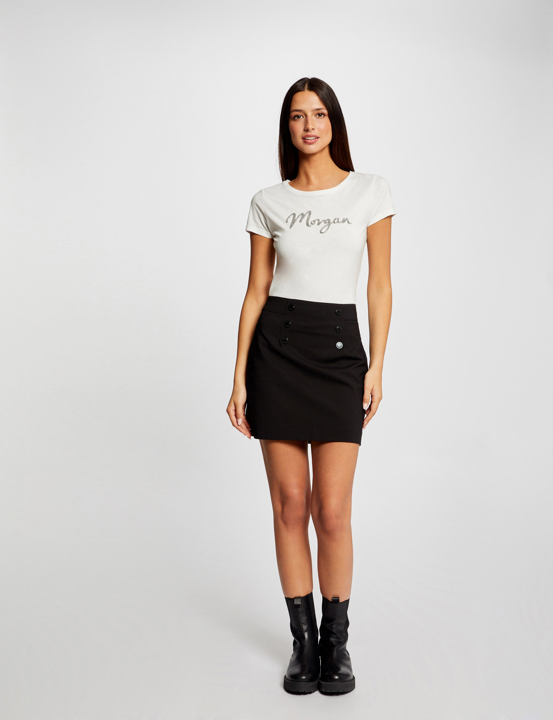 falda recta con botones negro mujer Falda recta con botones negro mujer