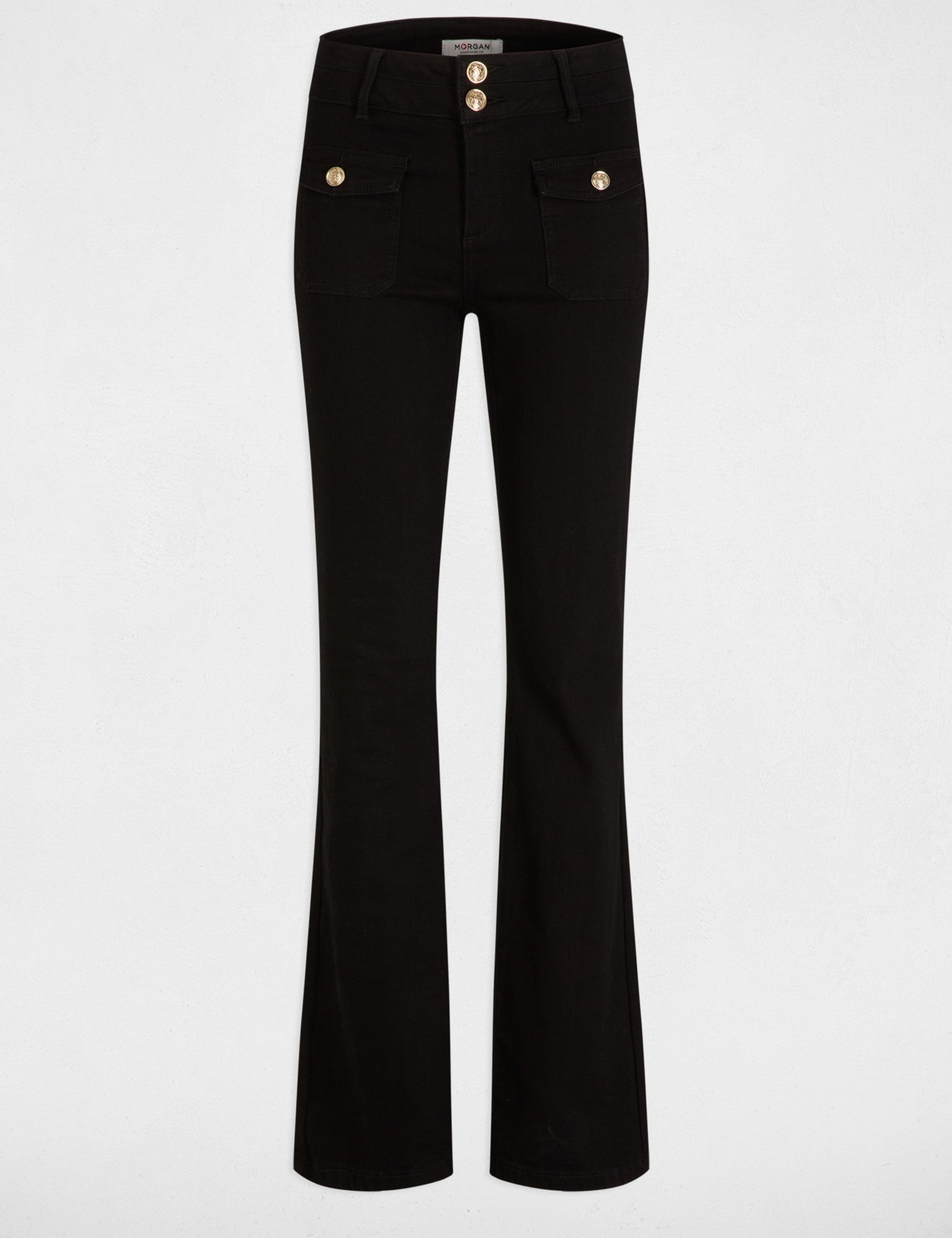 Vaquero boot-cut con bolsillos de solapa negro mujer