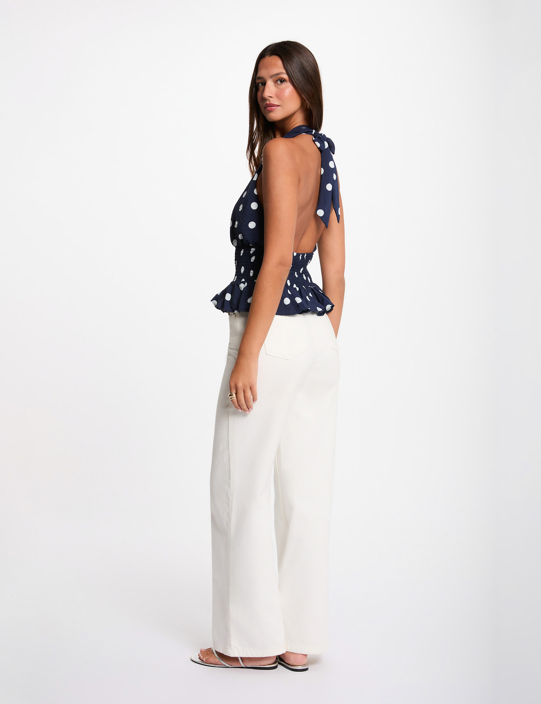 Top sin mangas cuello v azul marino mujer