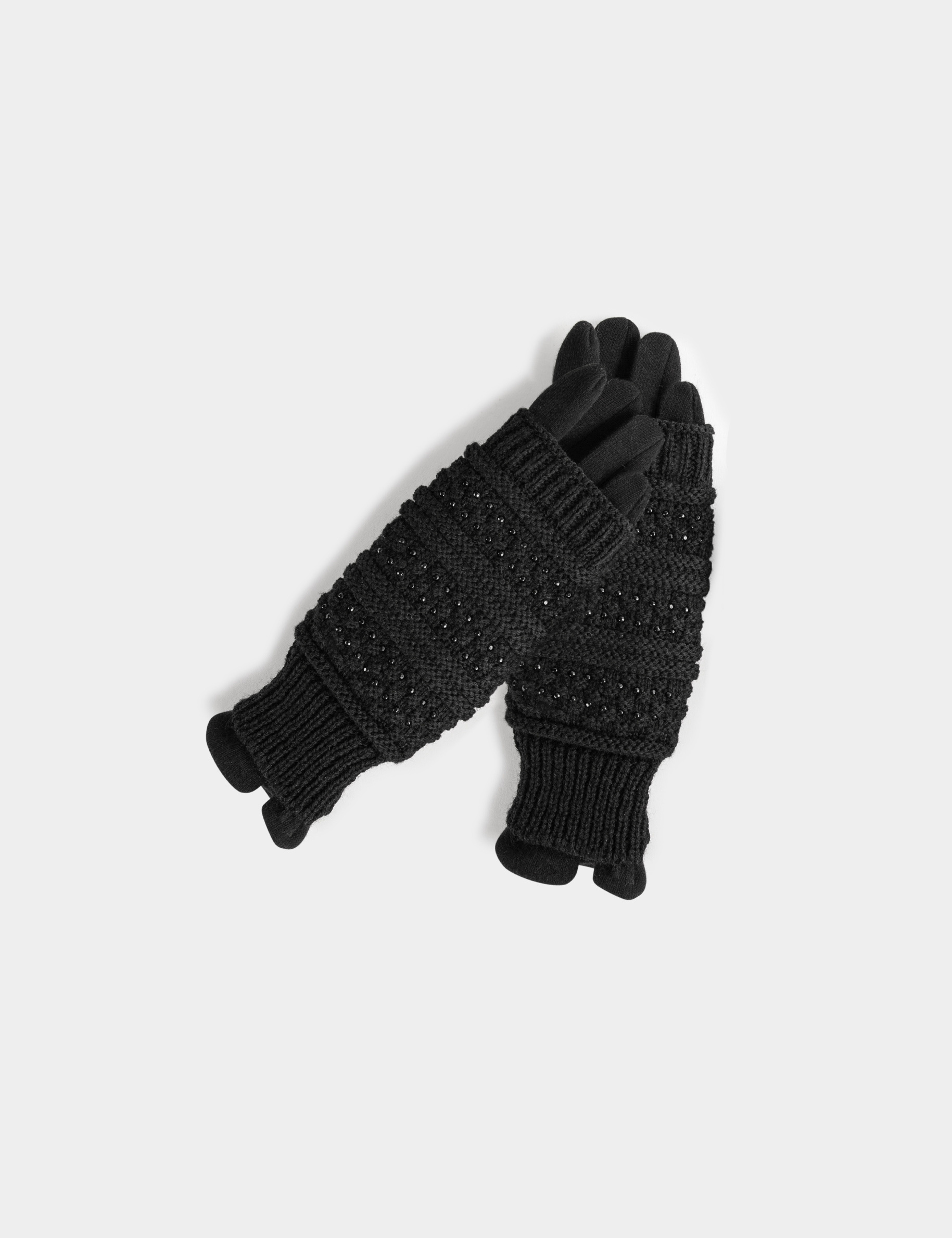 guantes de punto con strass negro mujer Guantes de punto con strass negro mujer