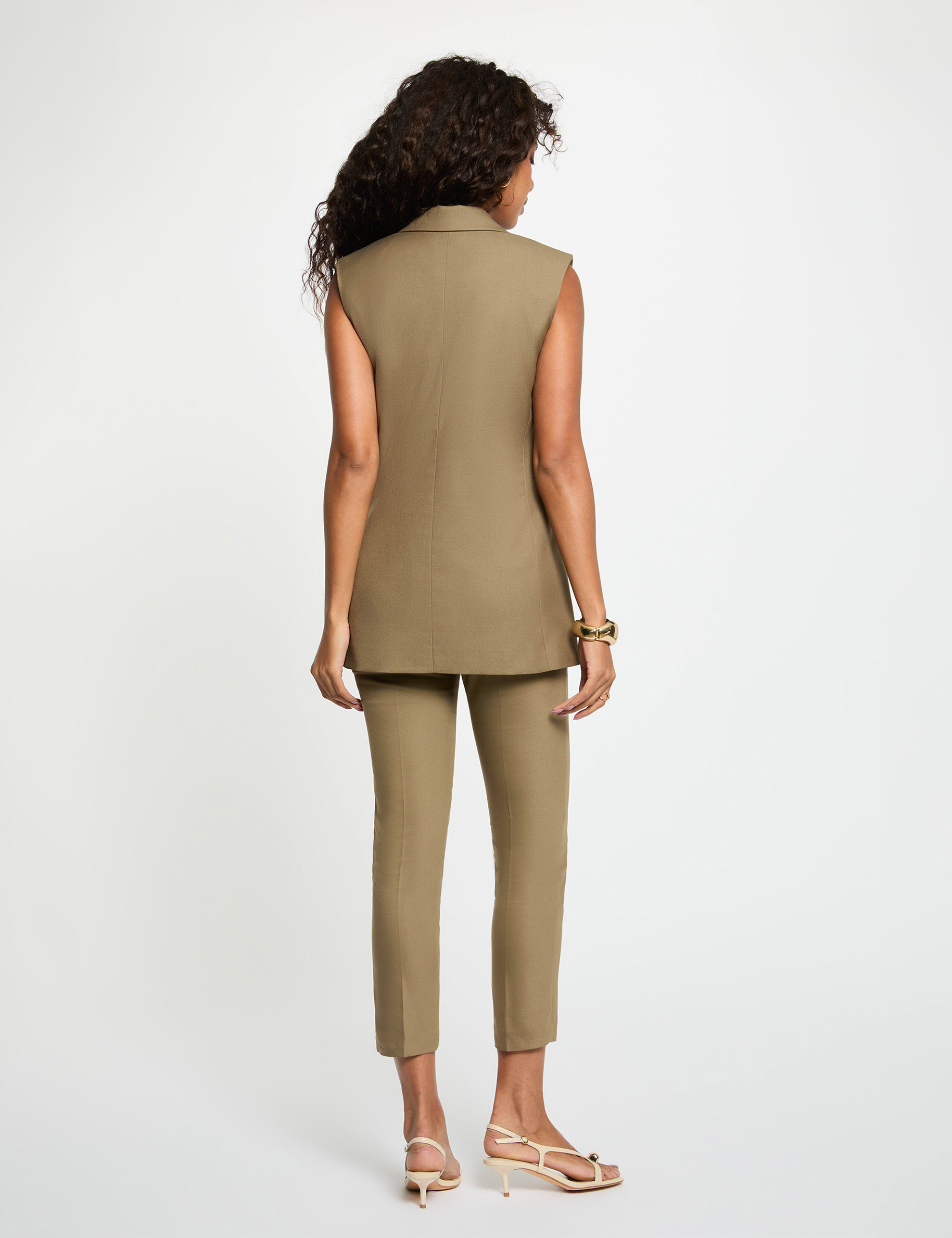 Chaqueta sin mangas verde caqui mujer