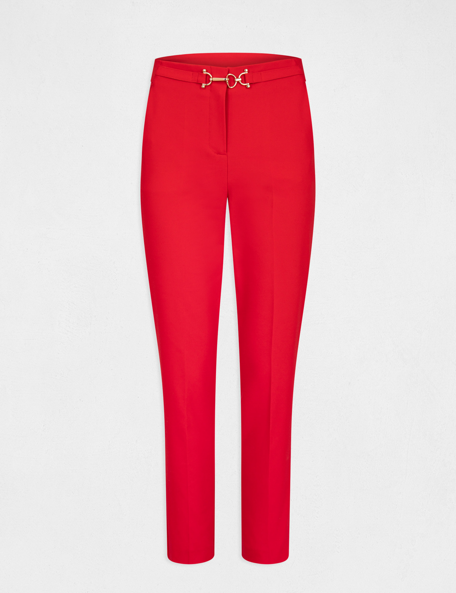 pantalon city ajustado hebilla y pinzas rojo mujer Pantalón city ajustado hebilla y pinzas rojo mujer