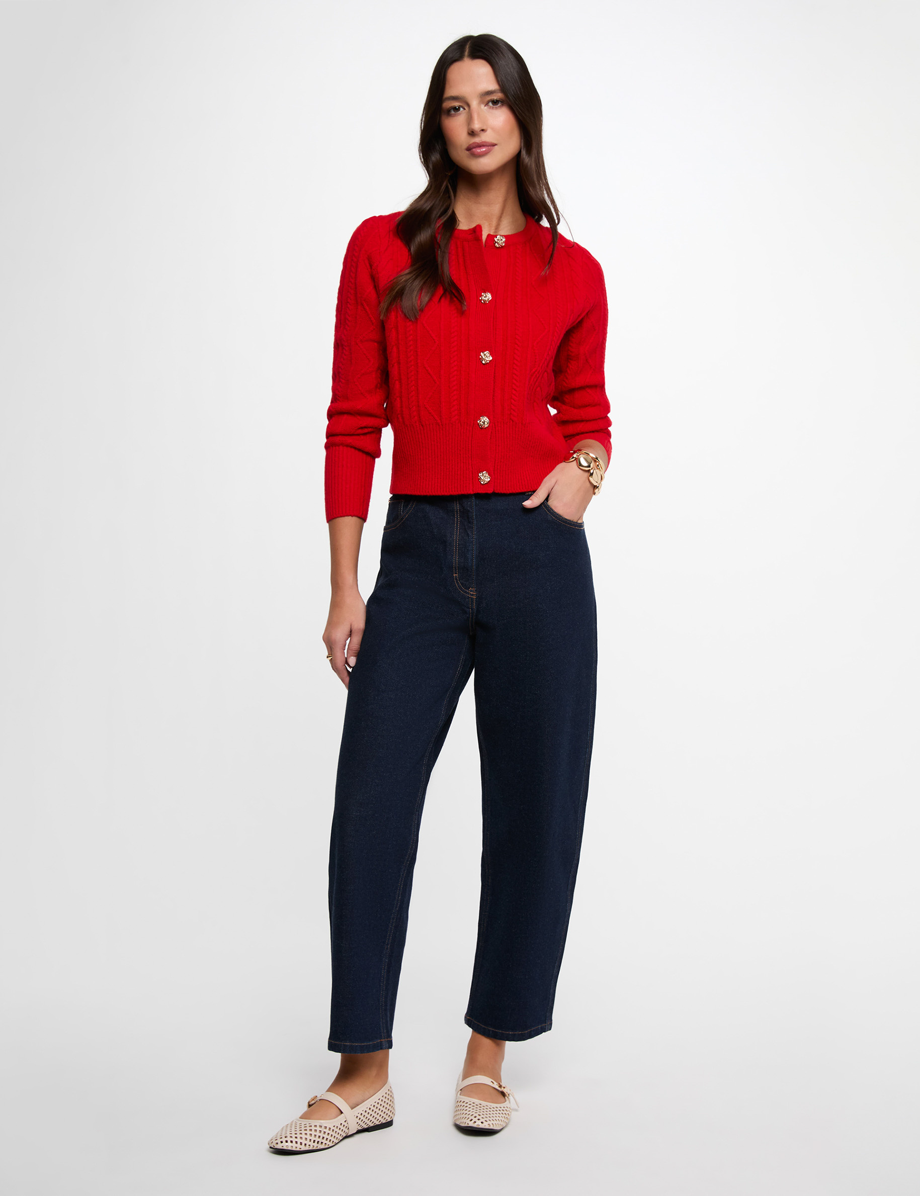 Jersey c&aacute;rdigan abotonado rojo mujer