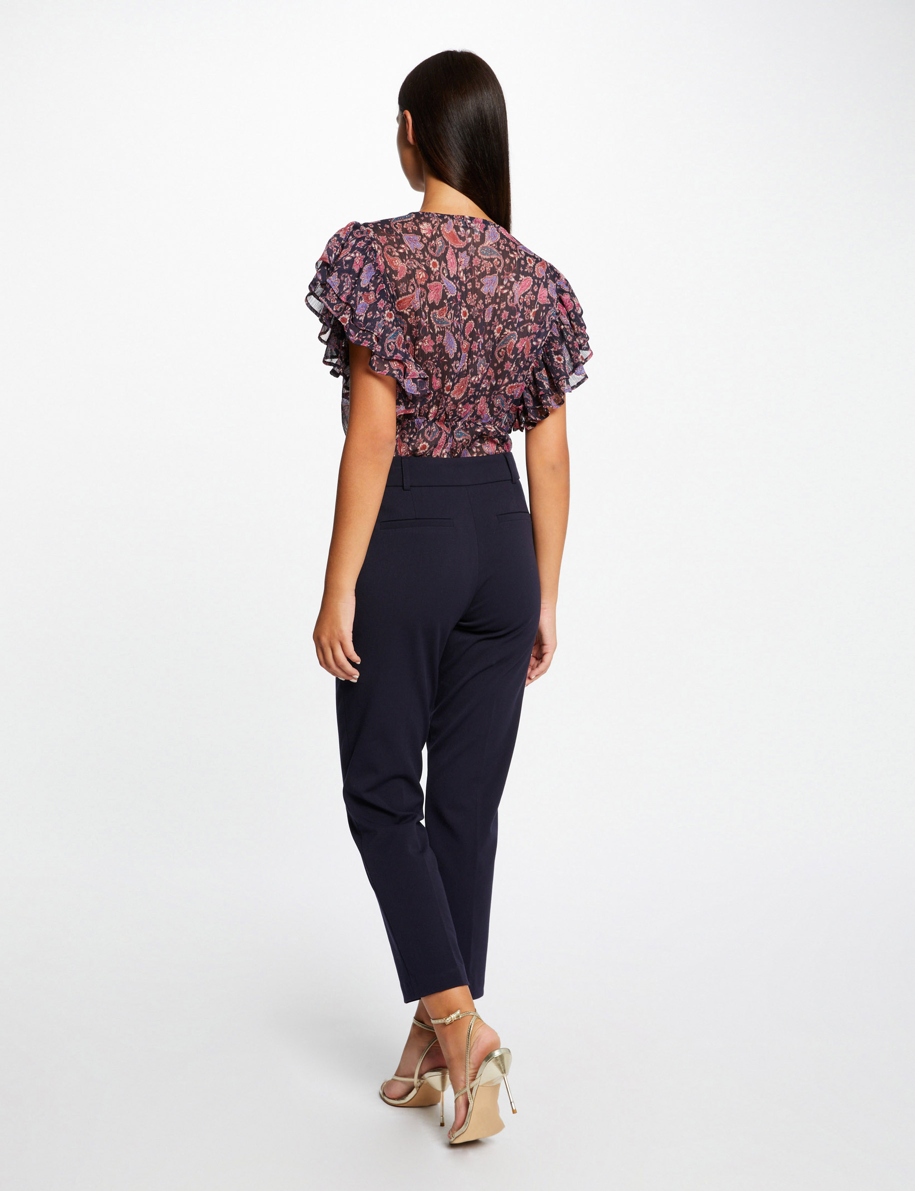 blusa manga corta estampado cachemira marino mujer Blusa manga corta estampado cachemira marino mujer