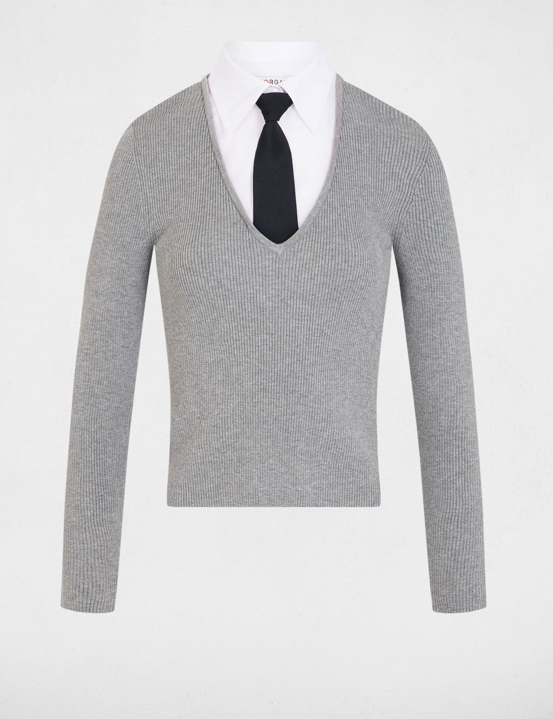 Jersey 2 en 1 con cuello vuelto gris claro mujer