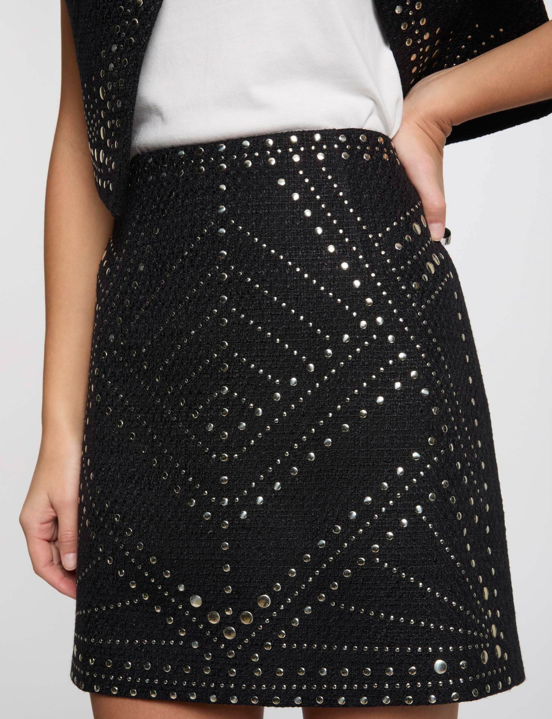 falda corta tweed y tachuelas negro mujer Falda corta tweed y tachuelas negro mujer