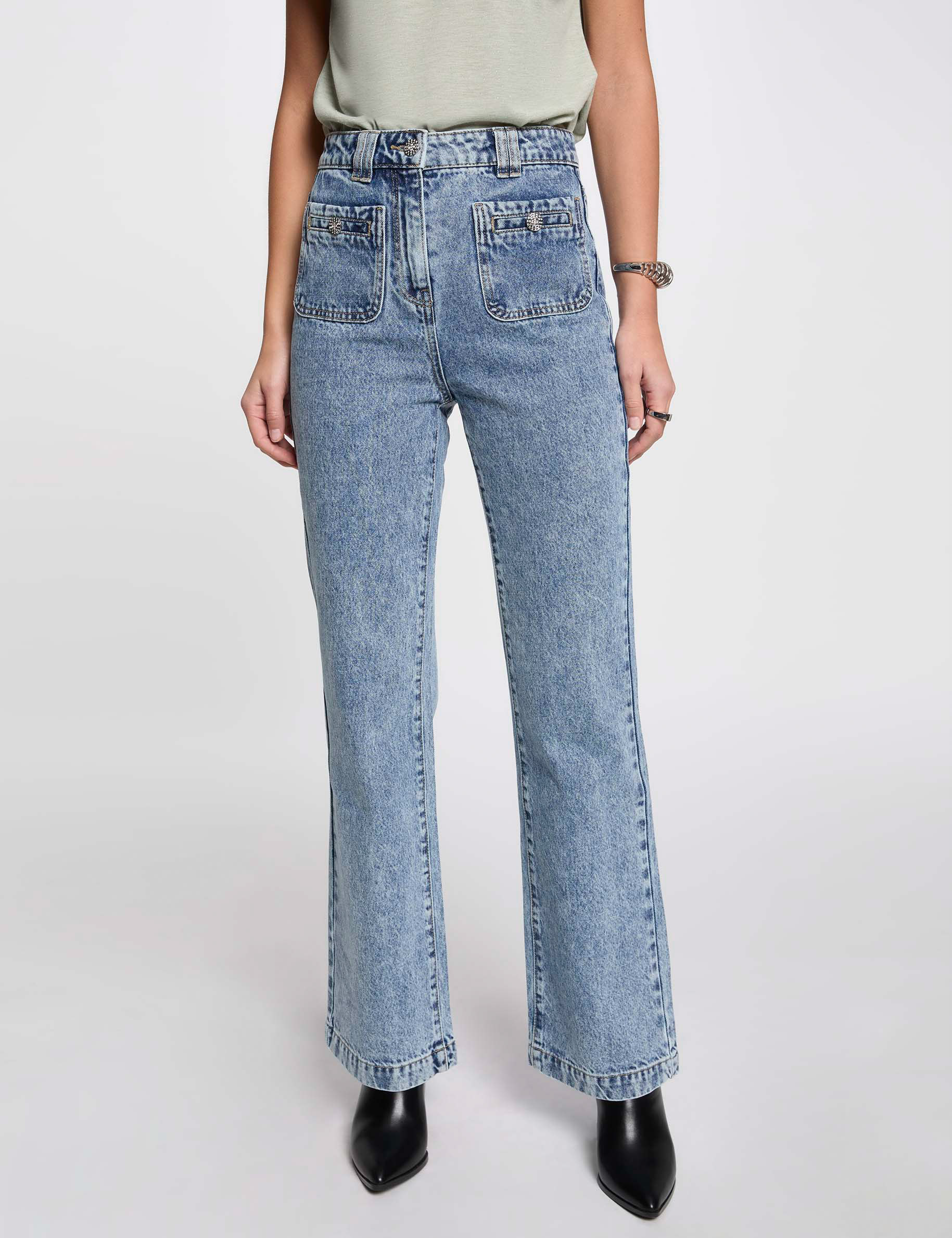 vaquero de pernera ancha denim doble stone mujer Vaquero de pernera ancha denim doble stone mujer