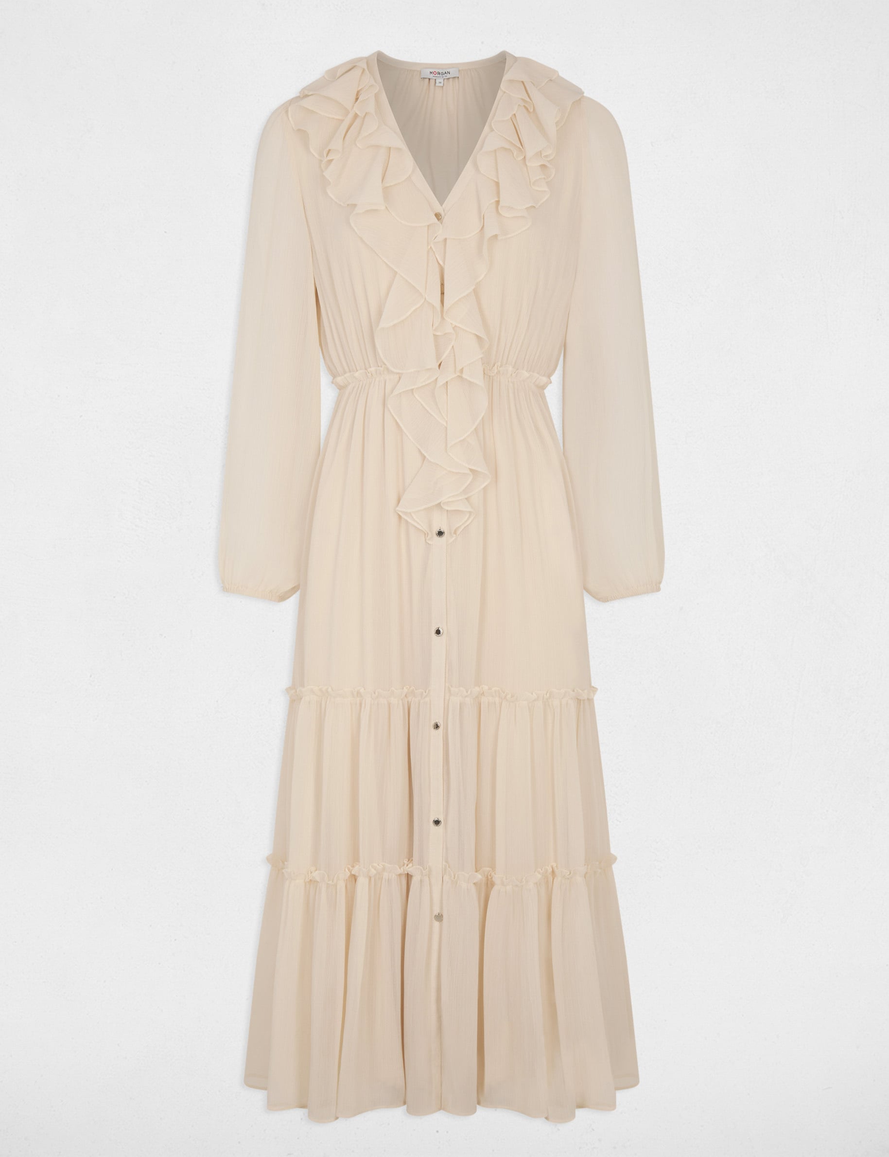 Vestido largo fluido creme mujer