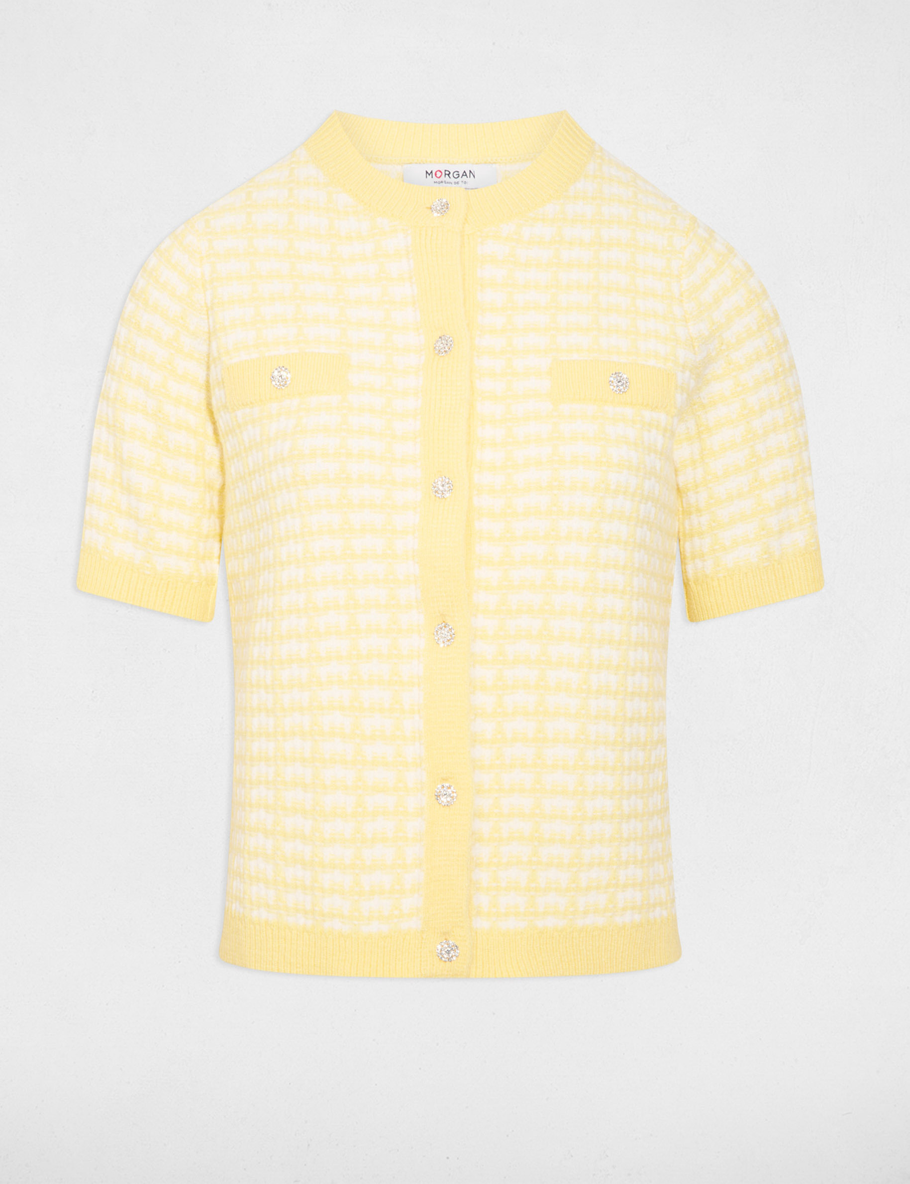 C&aacute;rdigan manga corta estampado amarillo claro mujer