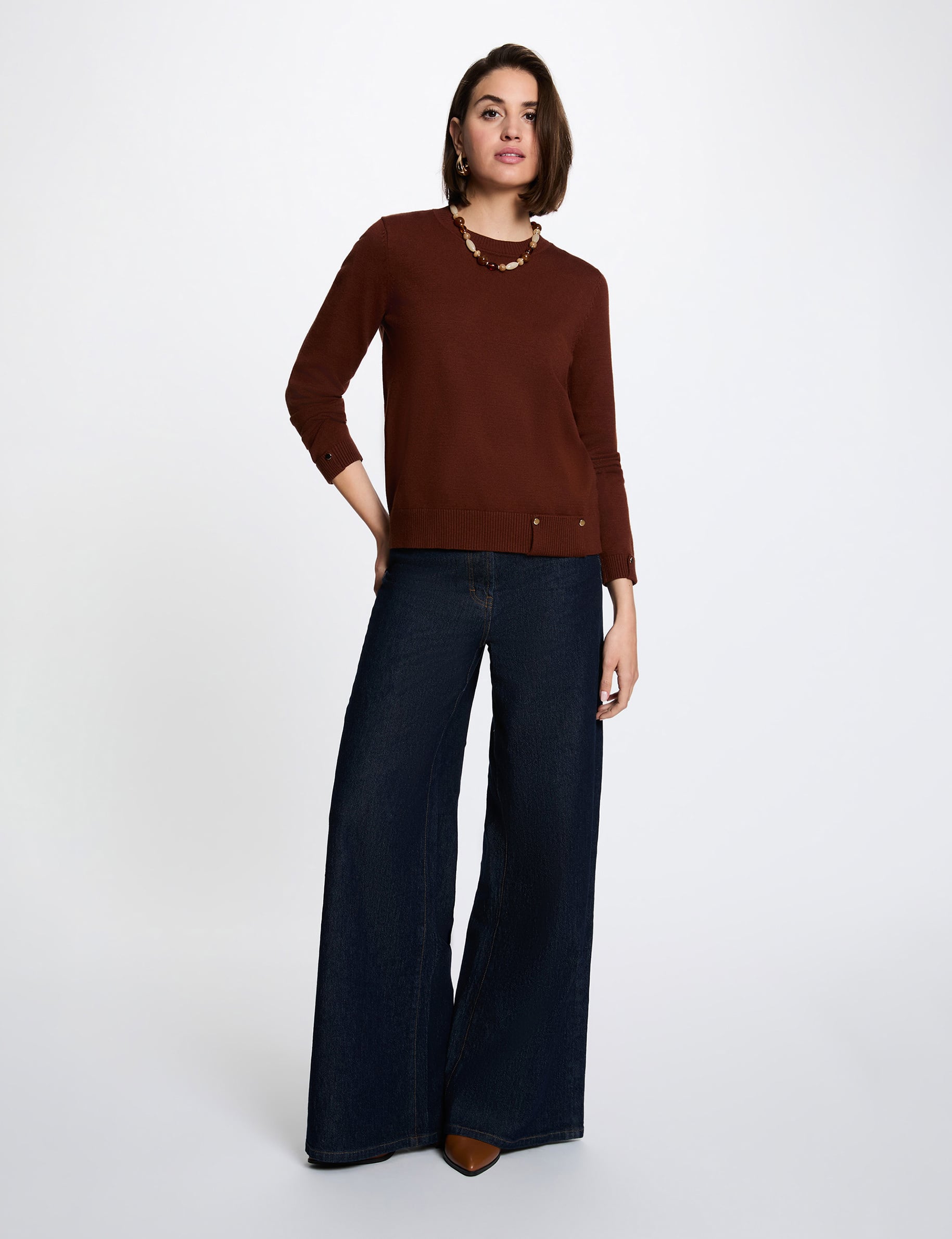 Jersey cuello redondo marr&oacute;n mujer