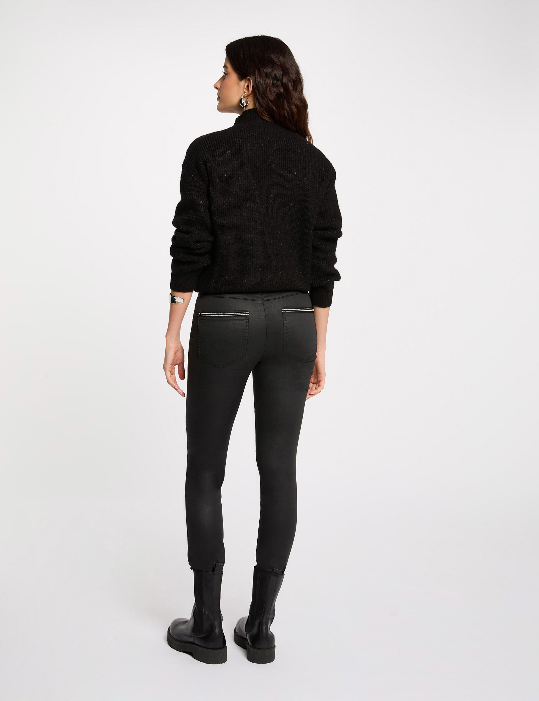pantalon slim efecto mojado negro mujer Pantalón slim efecto mojado negro mujer