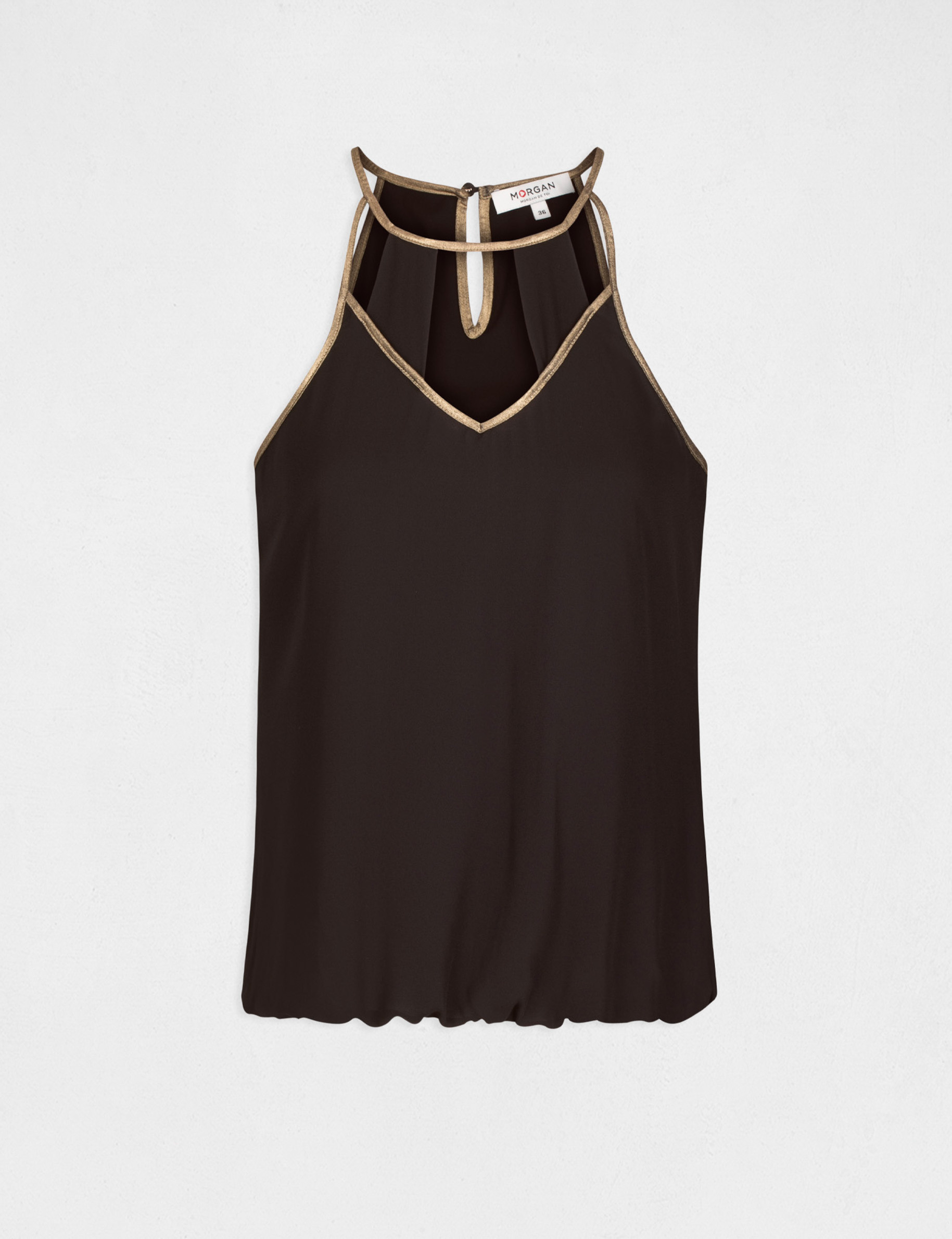 Blusa con tirantes finos y ribetes negro mujer