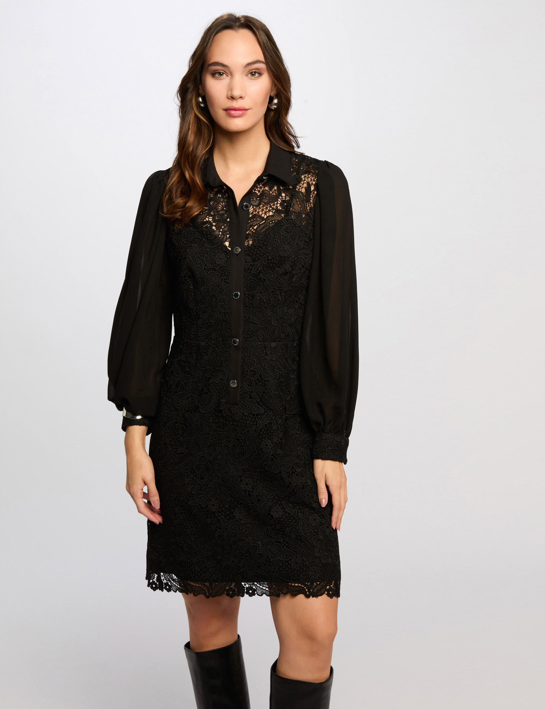 vestido corto recto encaje negro mujer Vestido corto recto encaje negro mujer