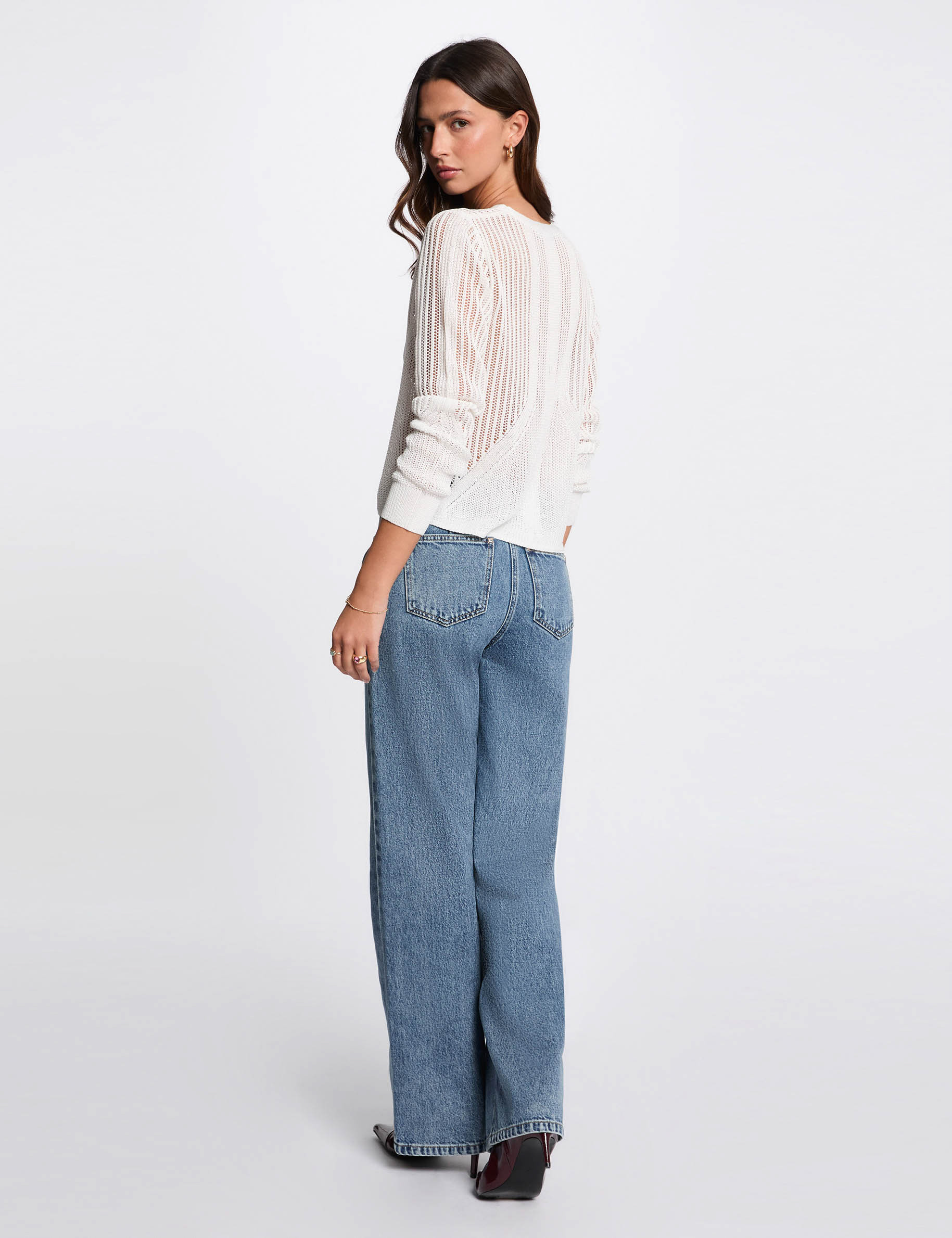 cardigan calado manga larga marfil mujer Cárdigan calado manga larga marfil mujer