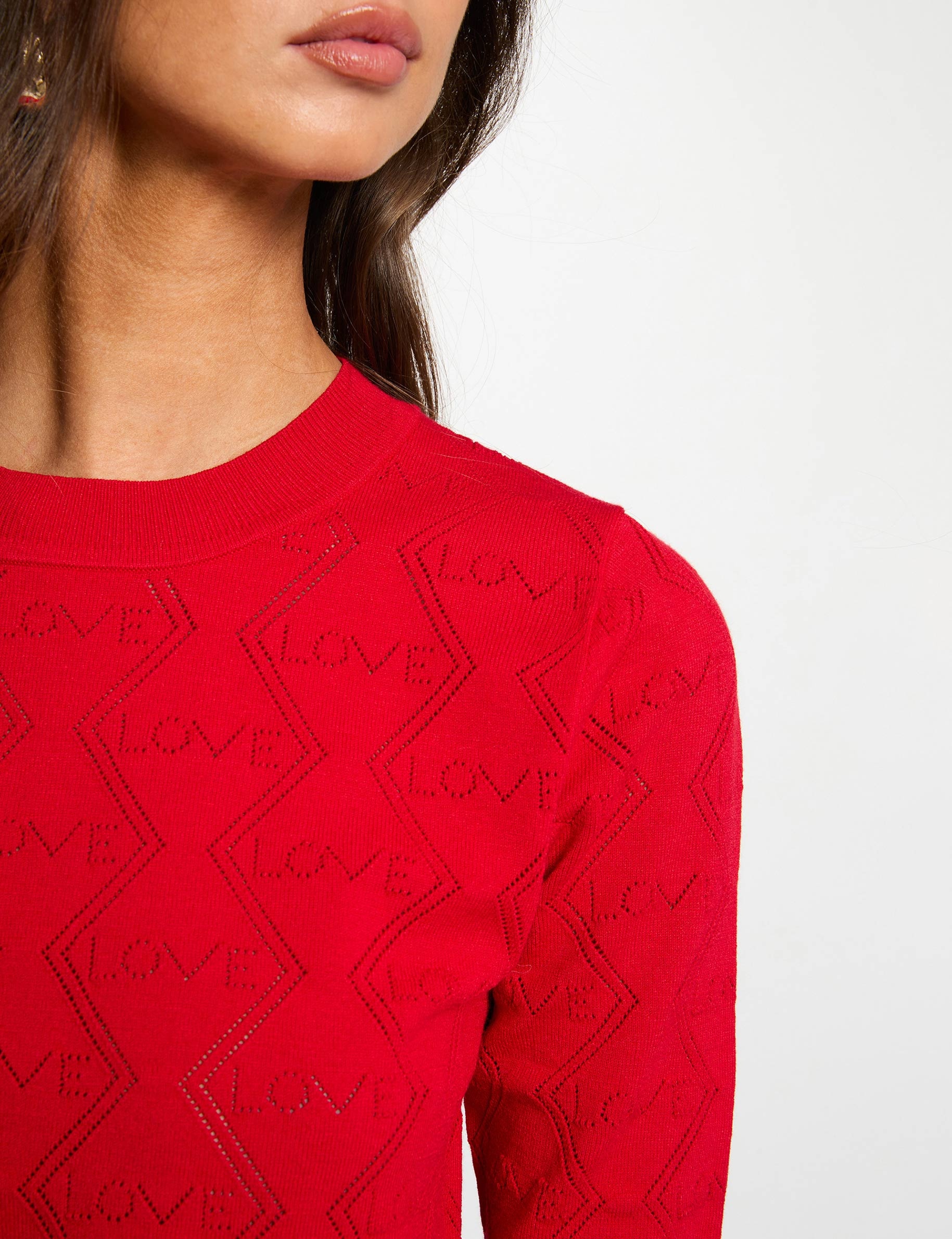 Jersey calado mangas 3/4 rojo mujer
