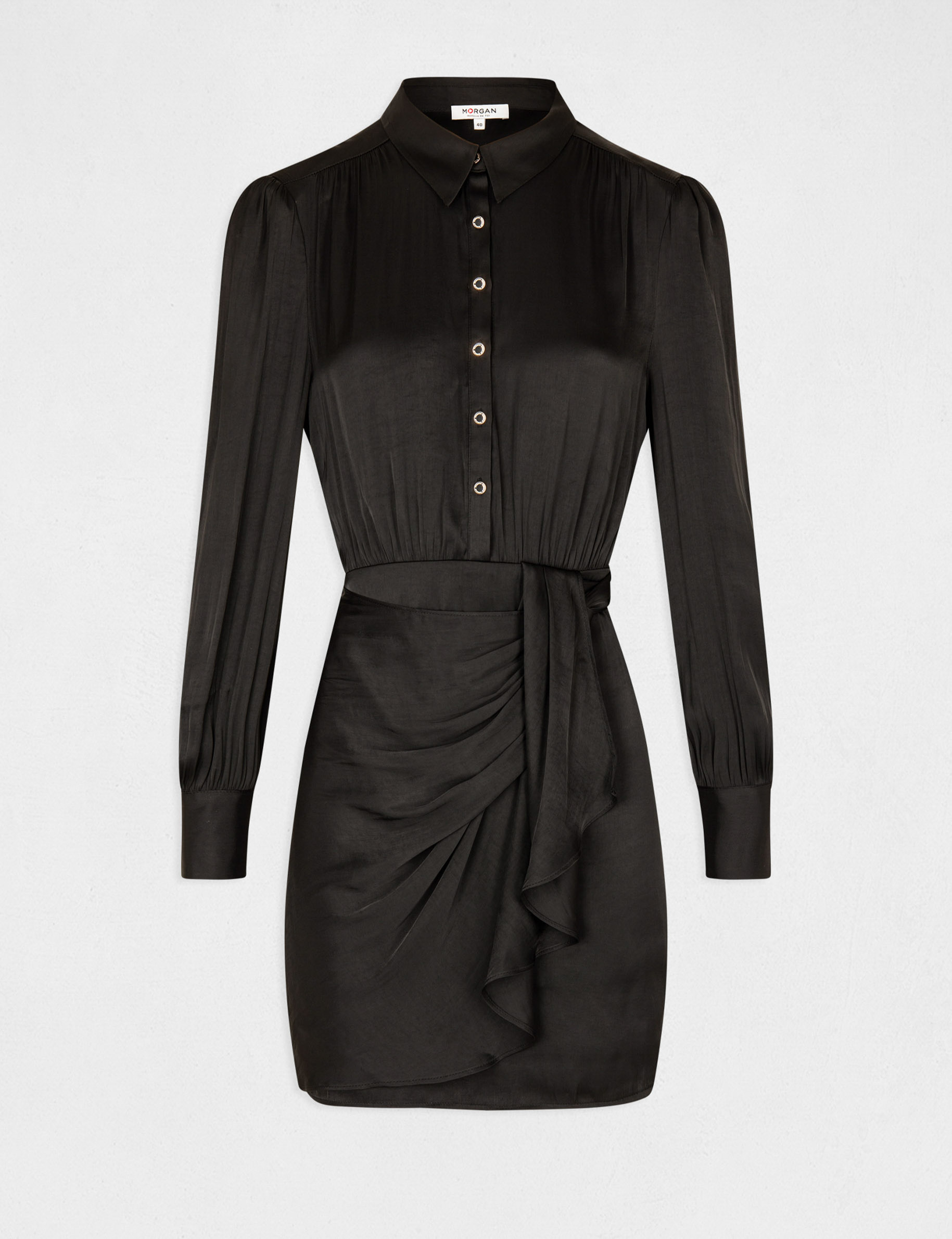 vestido recto drapeado satinado negro mujer Vestido recto drapeado satinado negro mujer