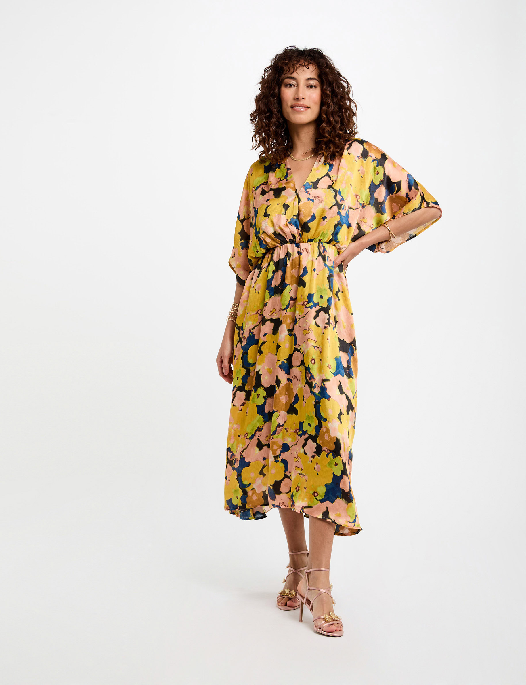 Vestido midi recto estampado multicolor mujer