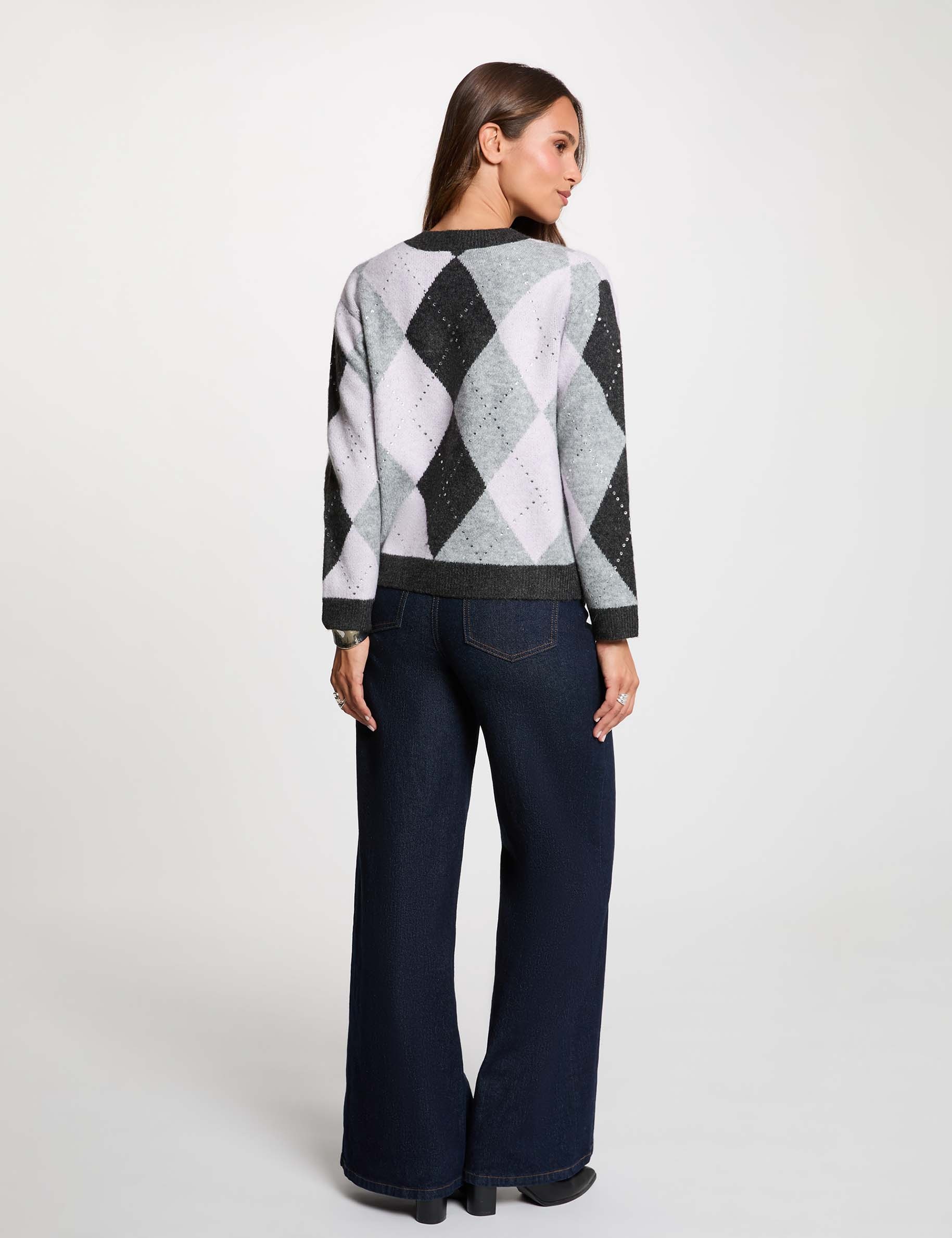 C&aacute;rdigan jacquard con cuello redondo gris moyen mujer