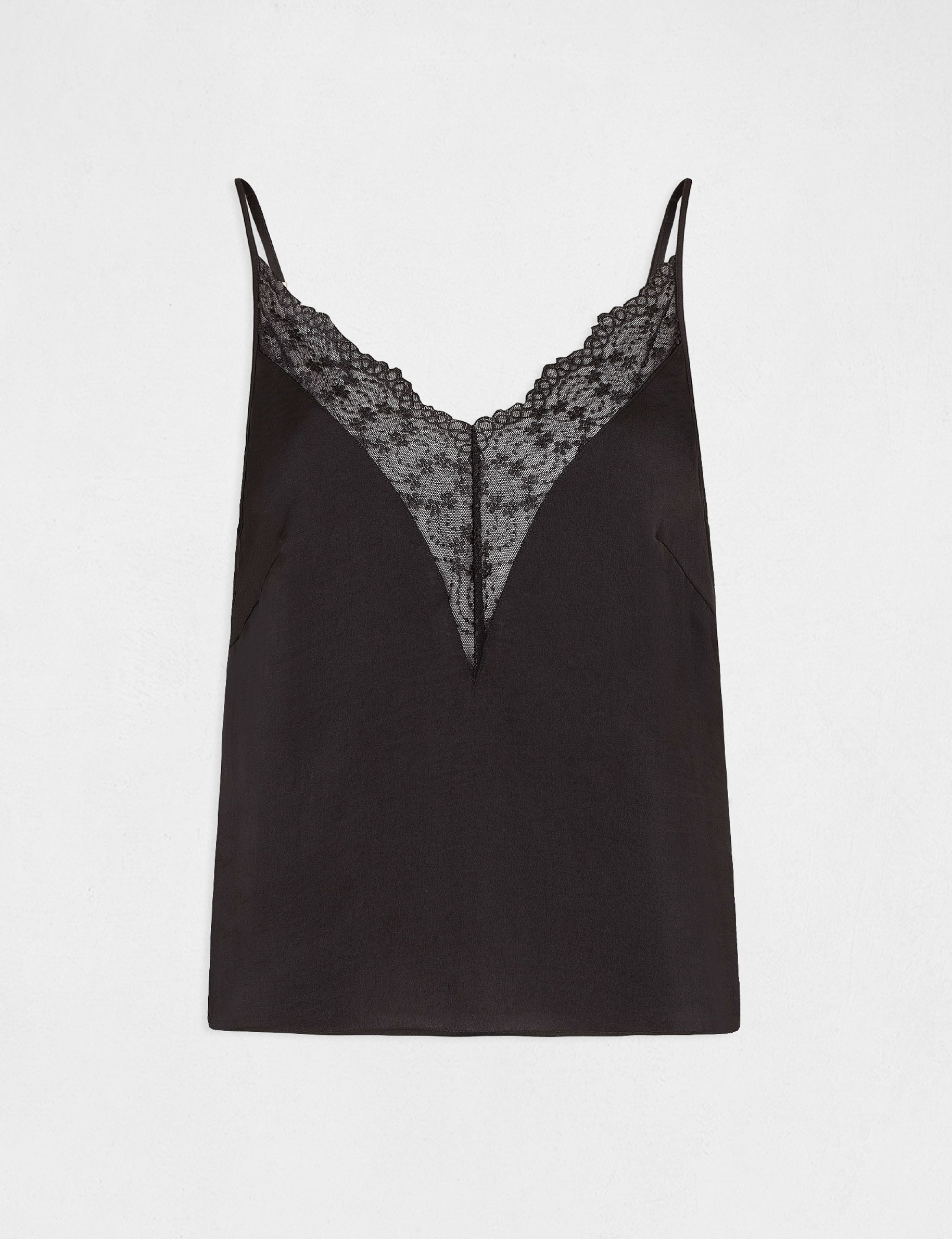 Blusa con tirantes finos y encaje negro mujer Blusa con tirantes finos y encaje negro mujer