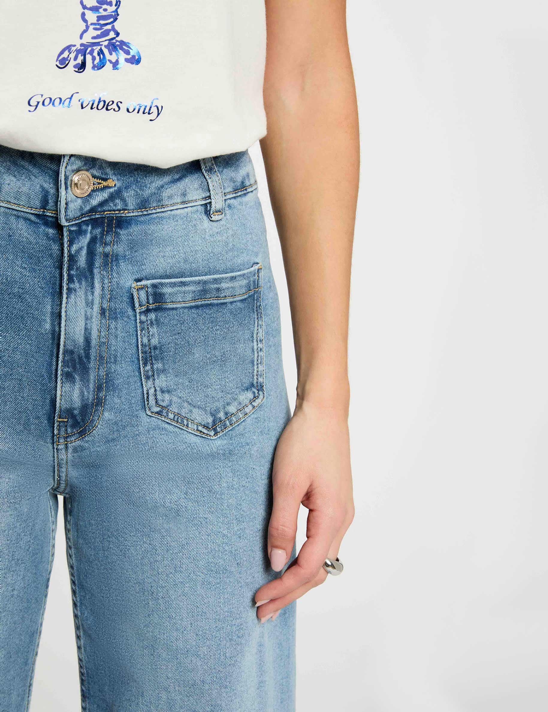 Vaquero ancho de tiro alto denim doble stone mujer