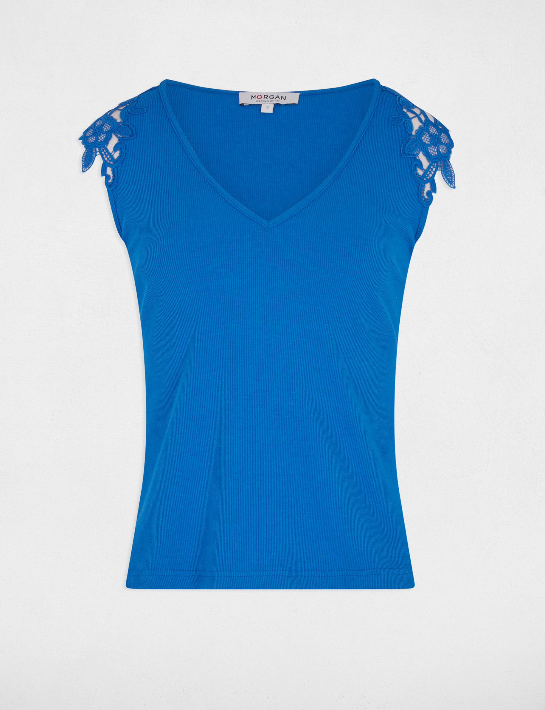 Top sin manga azul eléctrico mujer