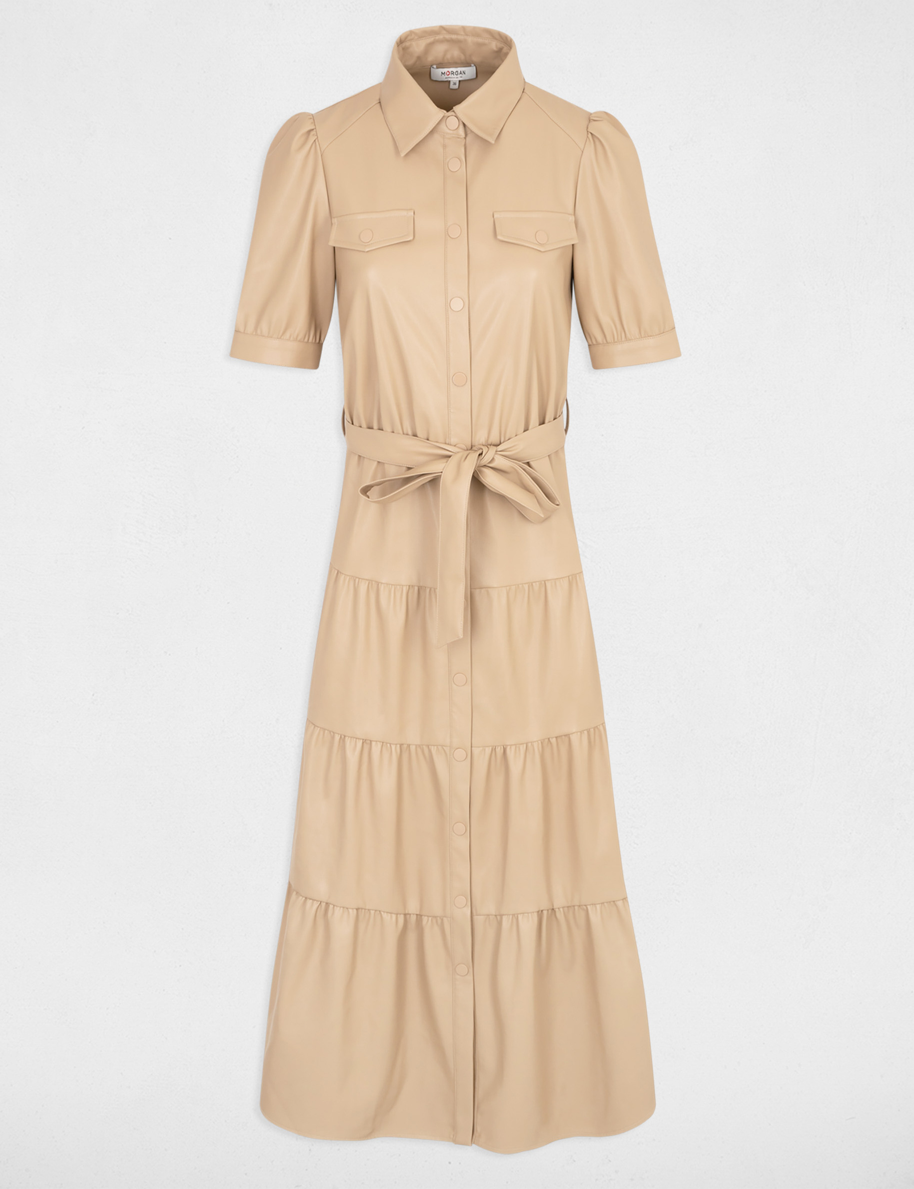 vestido largo cuero sintetico camel mujer Vestido largo cuero sintético cámel mujer