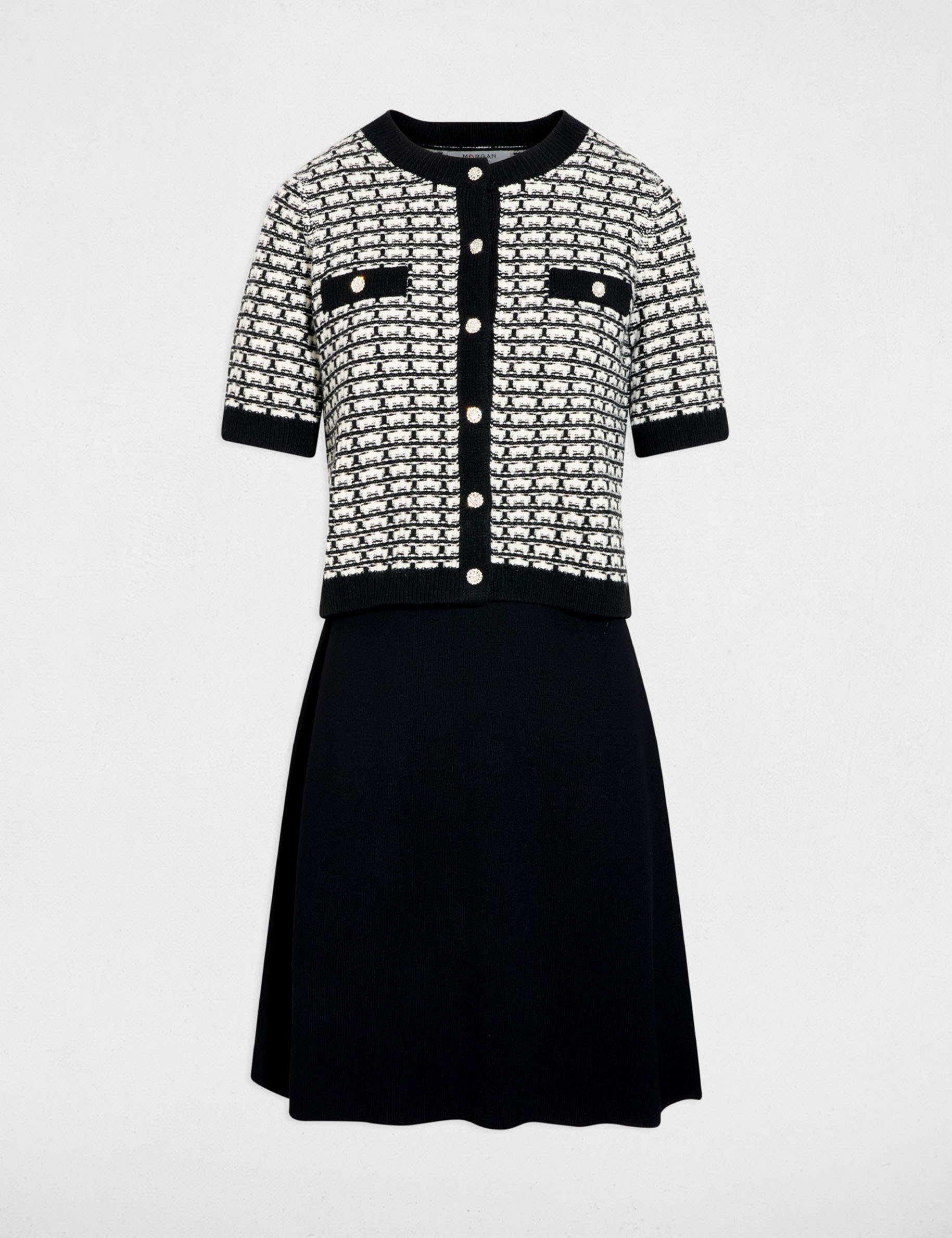 Vestido de punto efecto 2 en 1 negro mujer