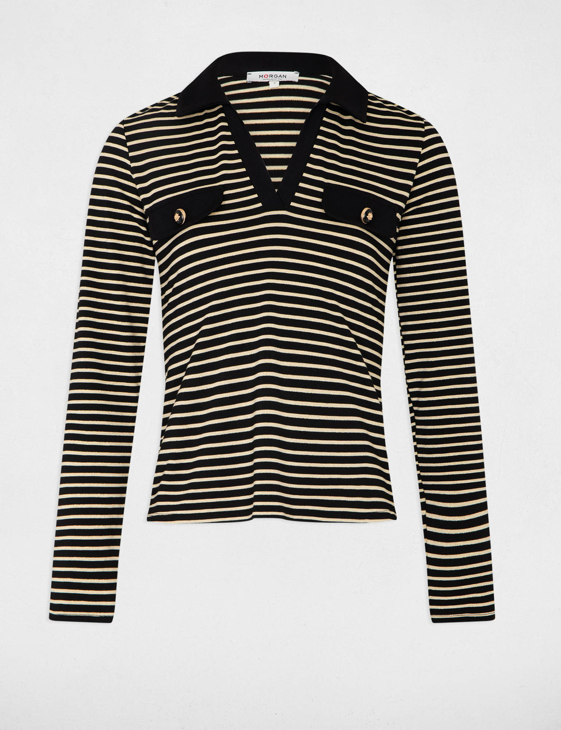 polo manga larga y rayas negro mujer Polo manga larga y rayas negro mujer