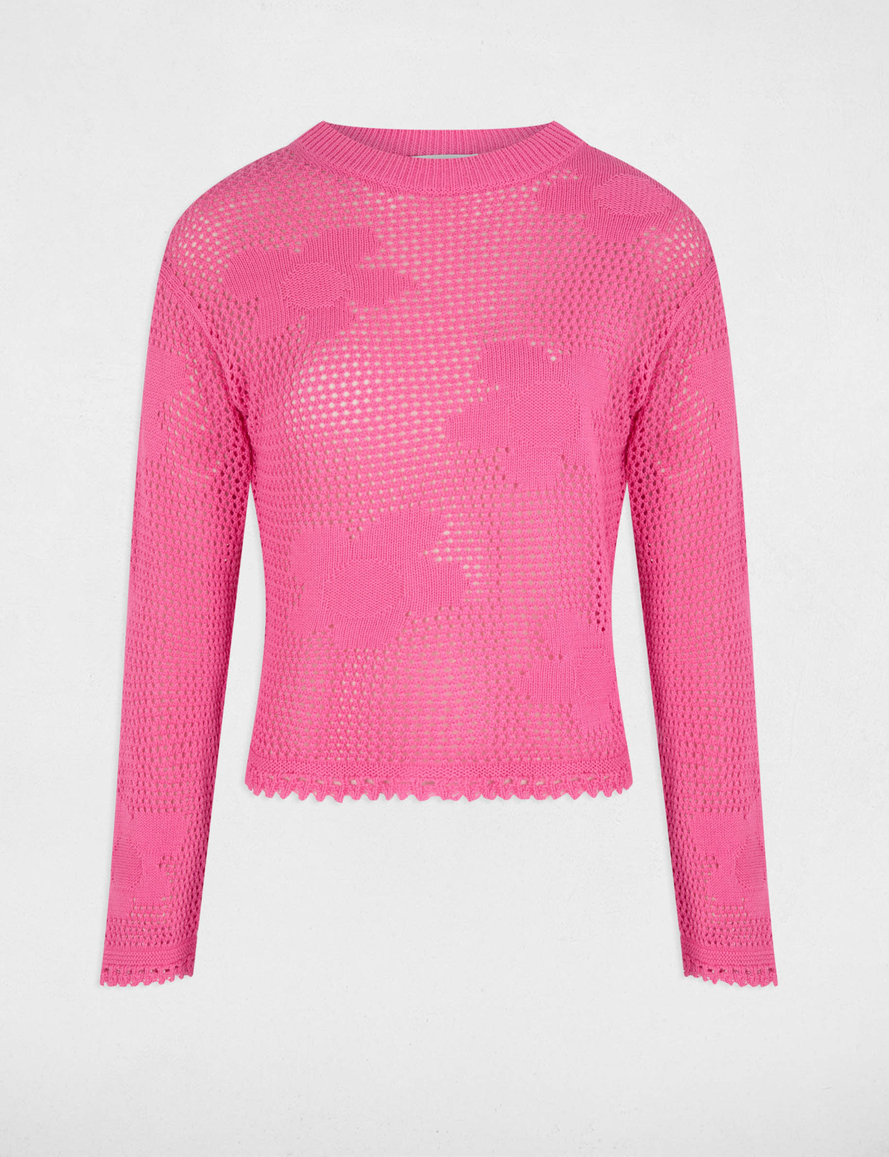 jersey calado cuello redondo rosa mujer Jersey calado cuello redondo rosa mujer