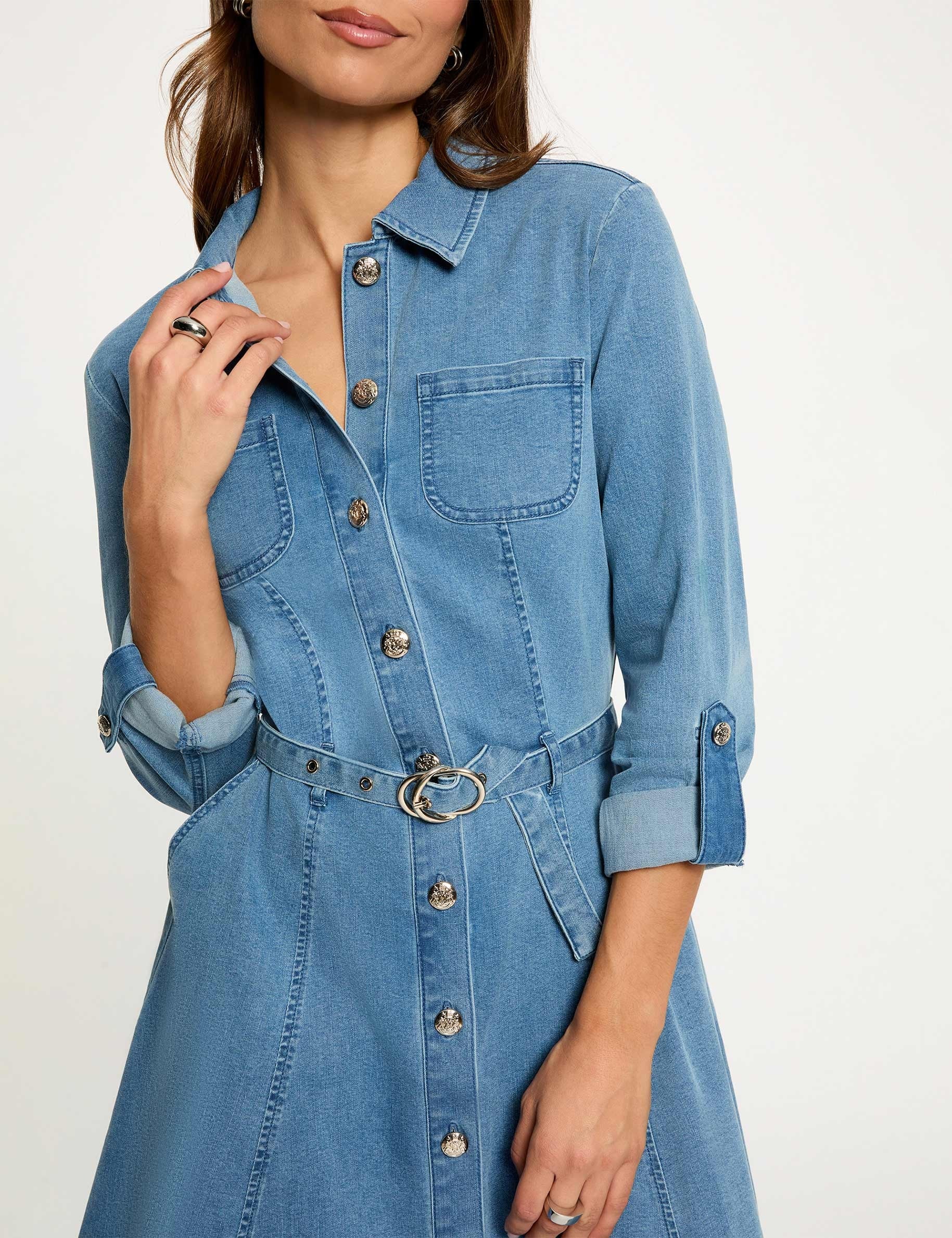 Vestido corto ajustado denim stone mujer