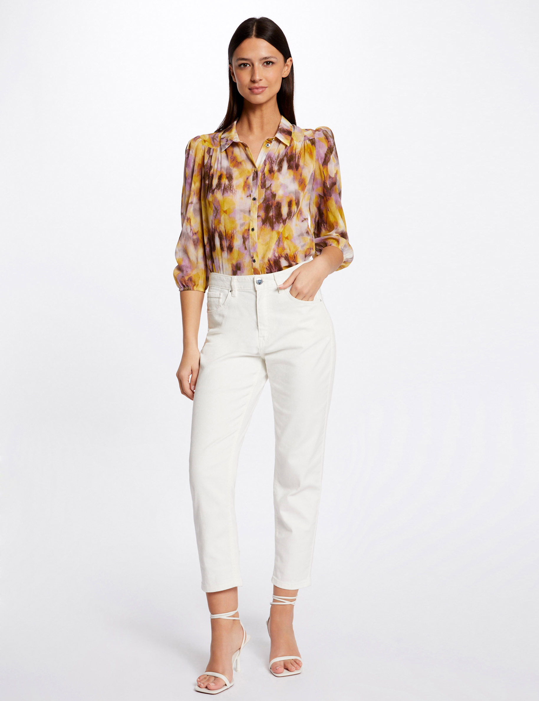Camisa manga 3/4 estampado abstracto multicolor mujer Camisa manga 3/4 estampado abstracto multicolor mujer