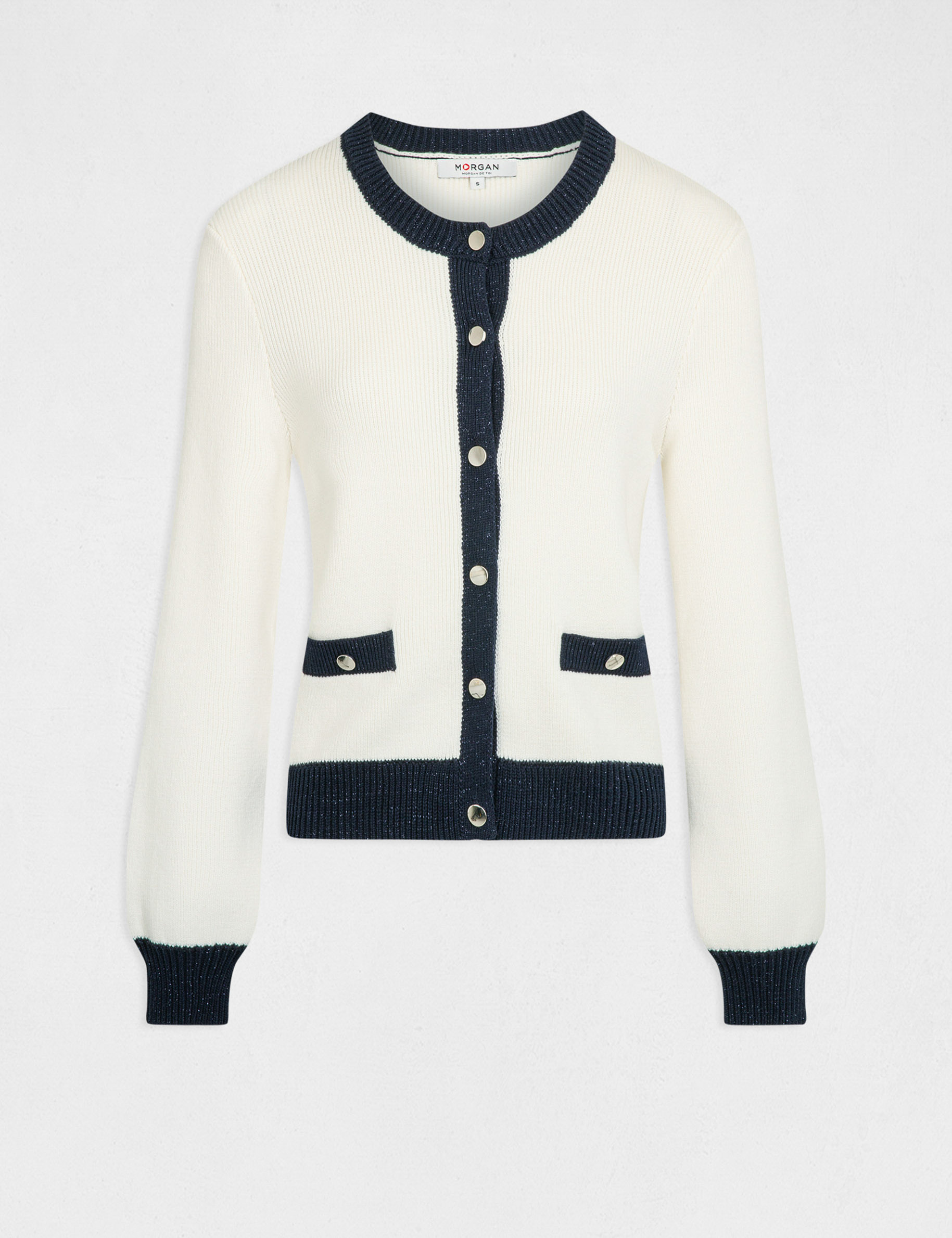 cardigan manga larga con cuello redondo marfil mujer Cárdigan manga larga con cuello redondo marfil mujer