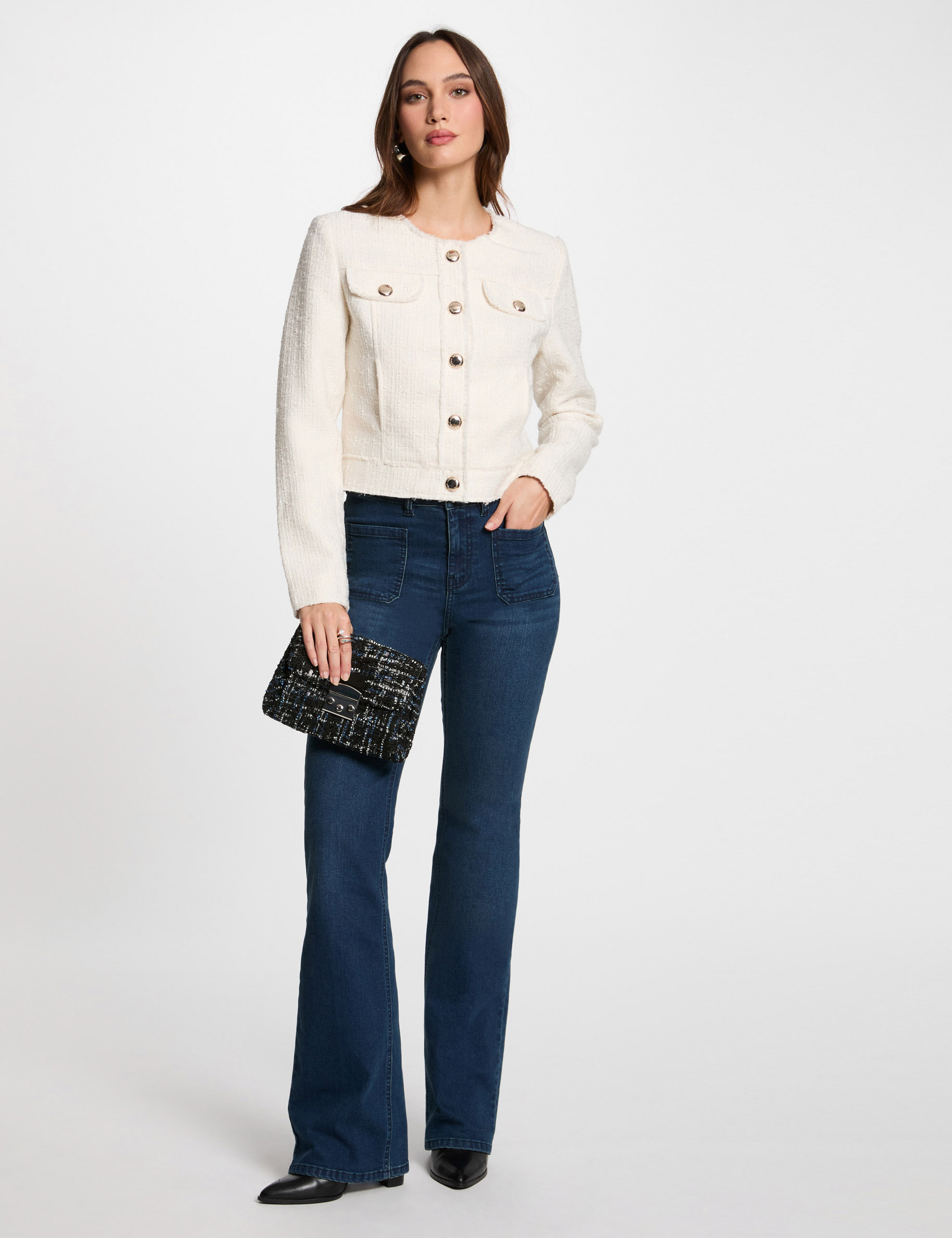 chaqueta corta tweed marfil mujer Chaqueta corta tweed marfil mujer