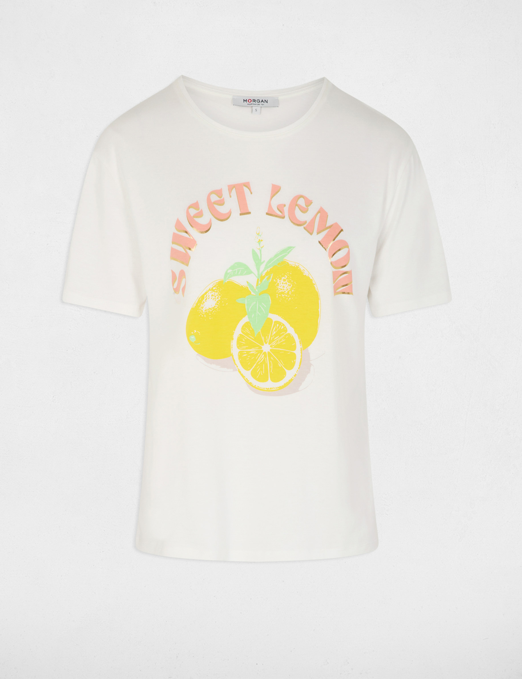 Camiseta estampada cuello redondo blanco mujer