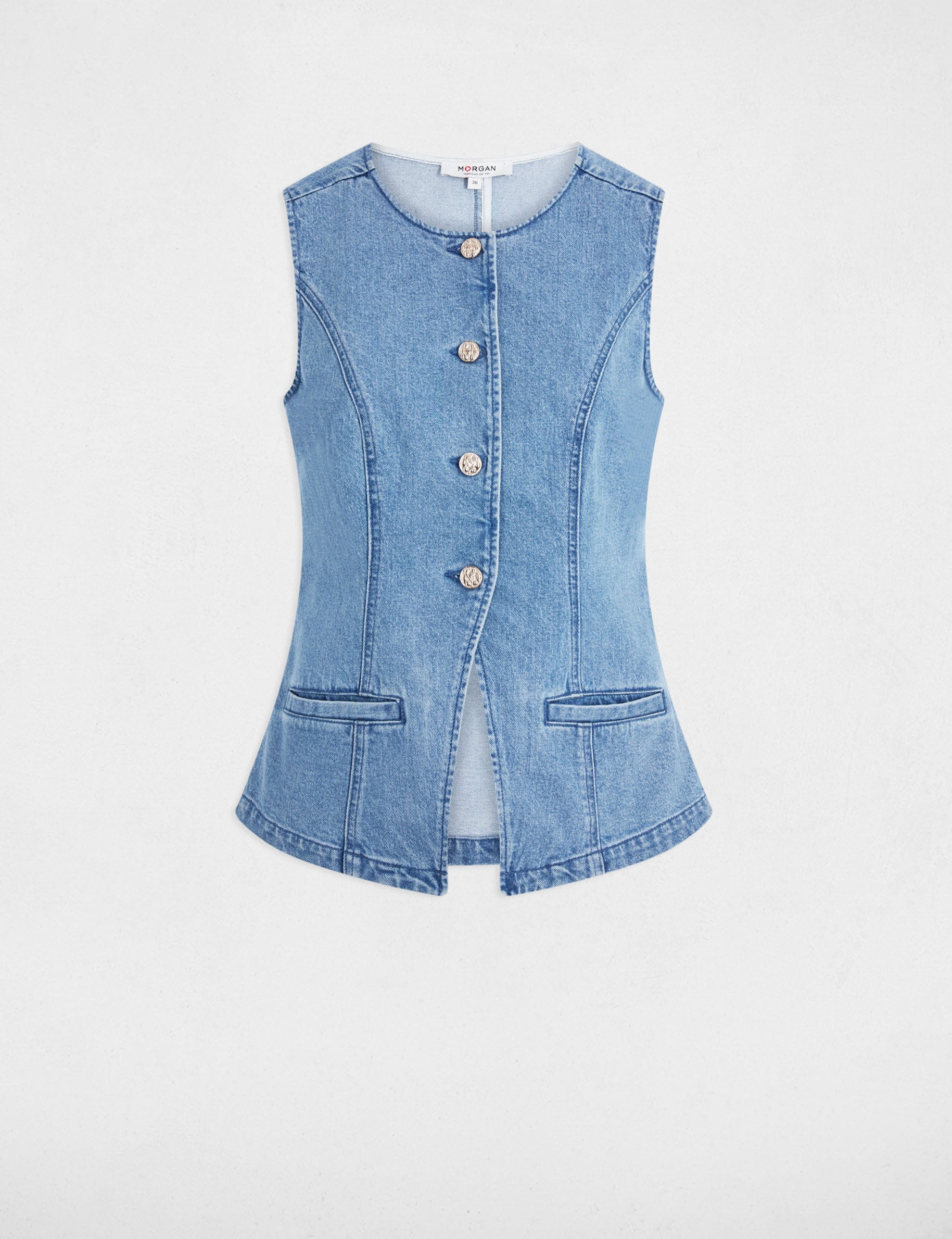 C&aacute;rdigan vaquero sin mangas denim doble stone mujer