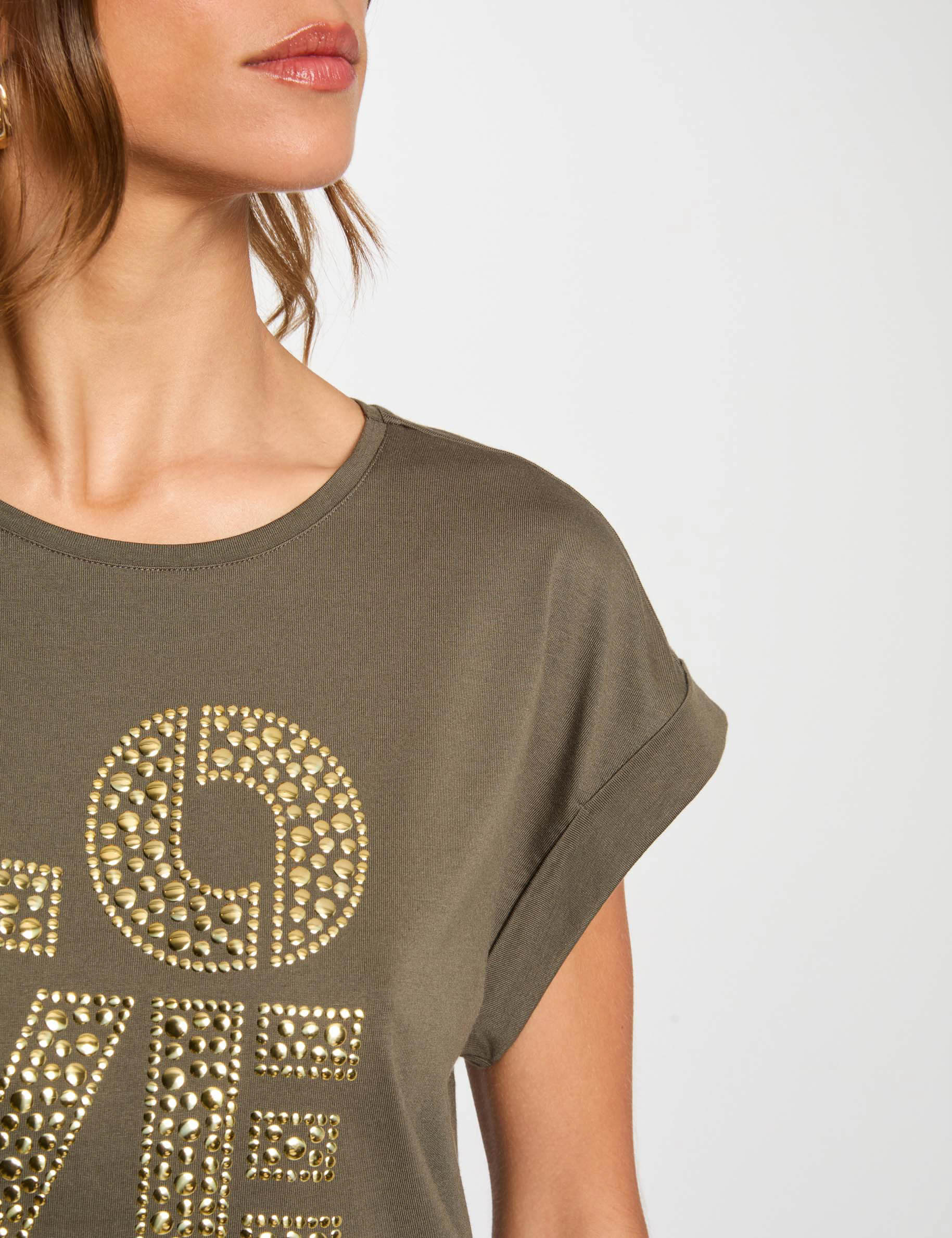 camiseta con mensaje verde caqui mujer Camiseta con mensaje verde caqui mujer