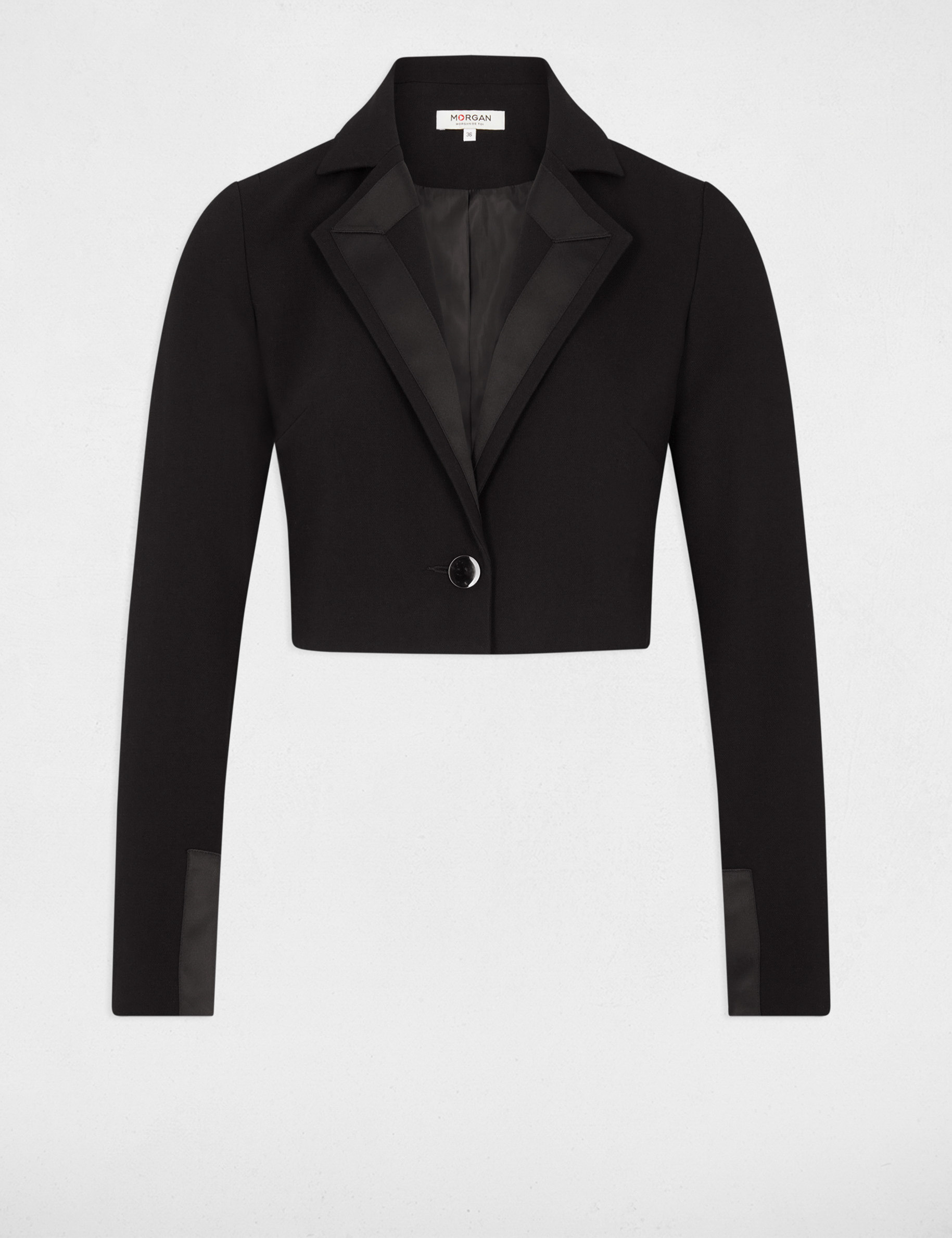 Americana de esmoquin cuello de satén negro mujer