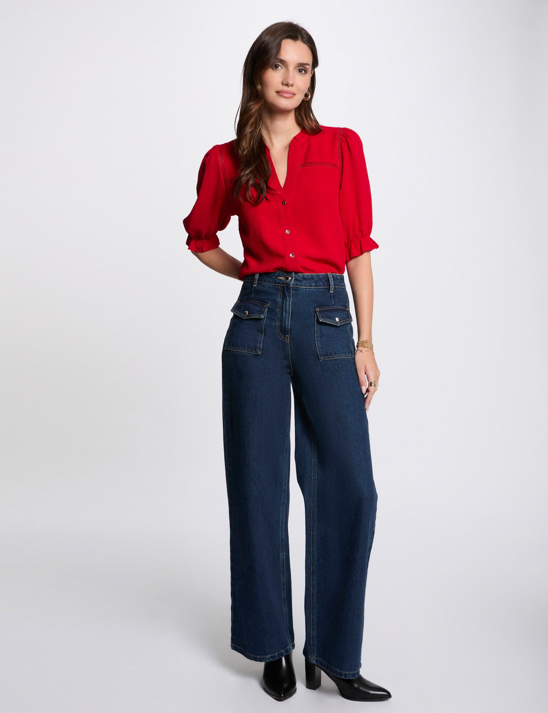 blusa manga 34 rojo mujer Blusa manga 3/4 rojo mujer