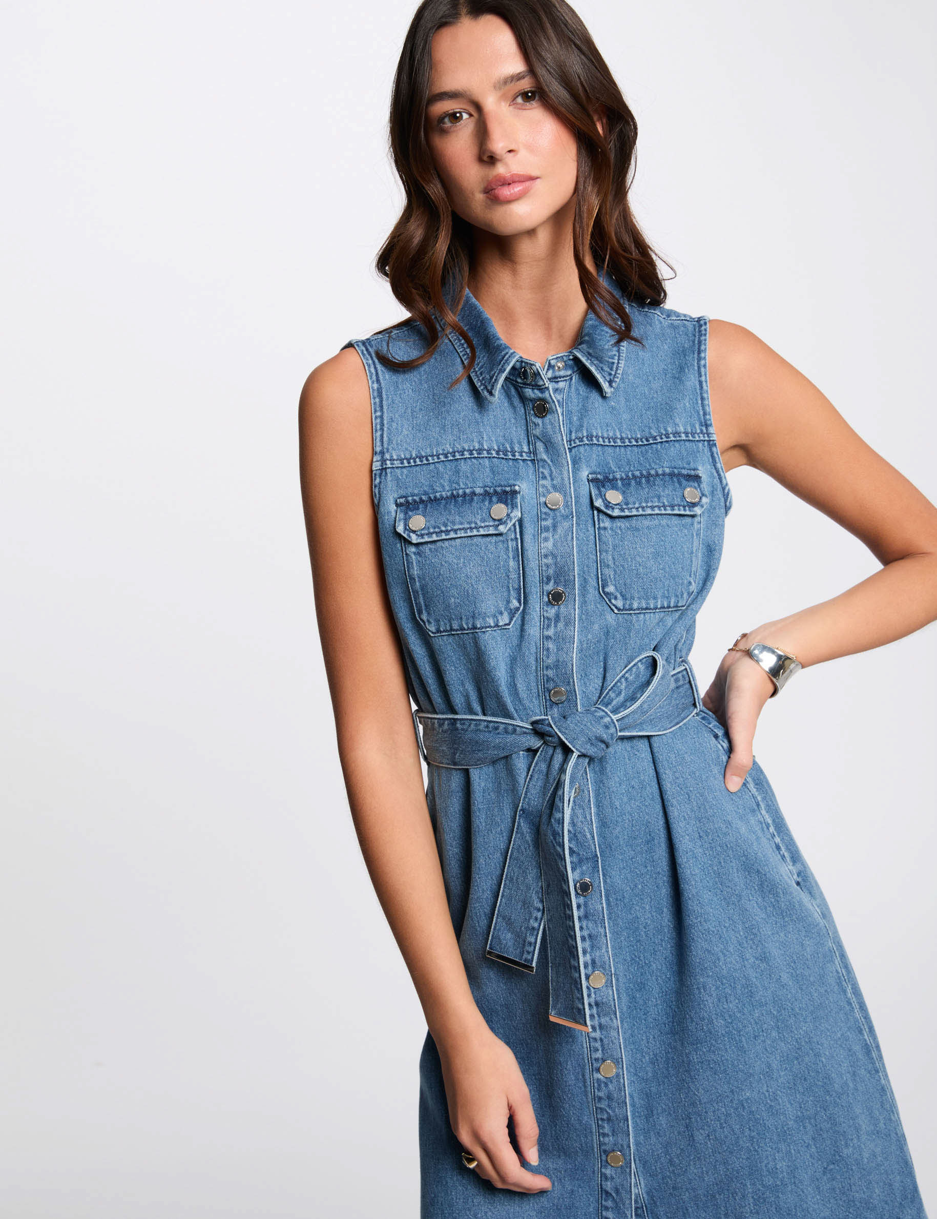vestido midi evase vaquero denim stone mujer Vestido midi evasé vaquero denim stone mujer