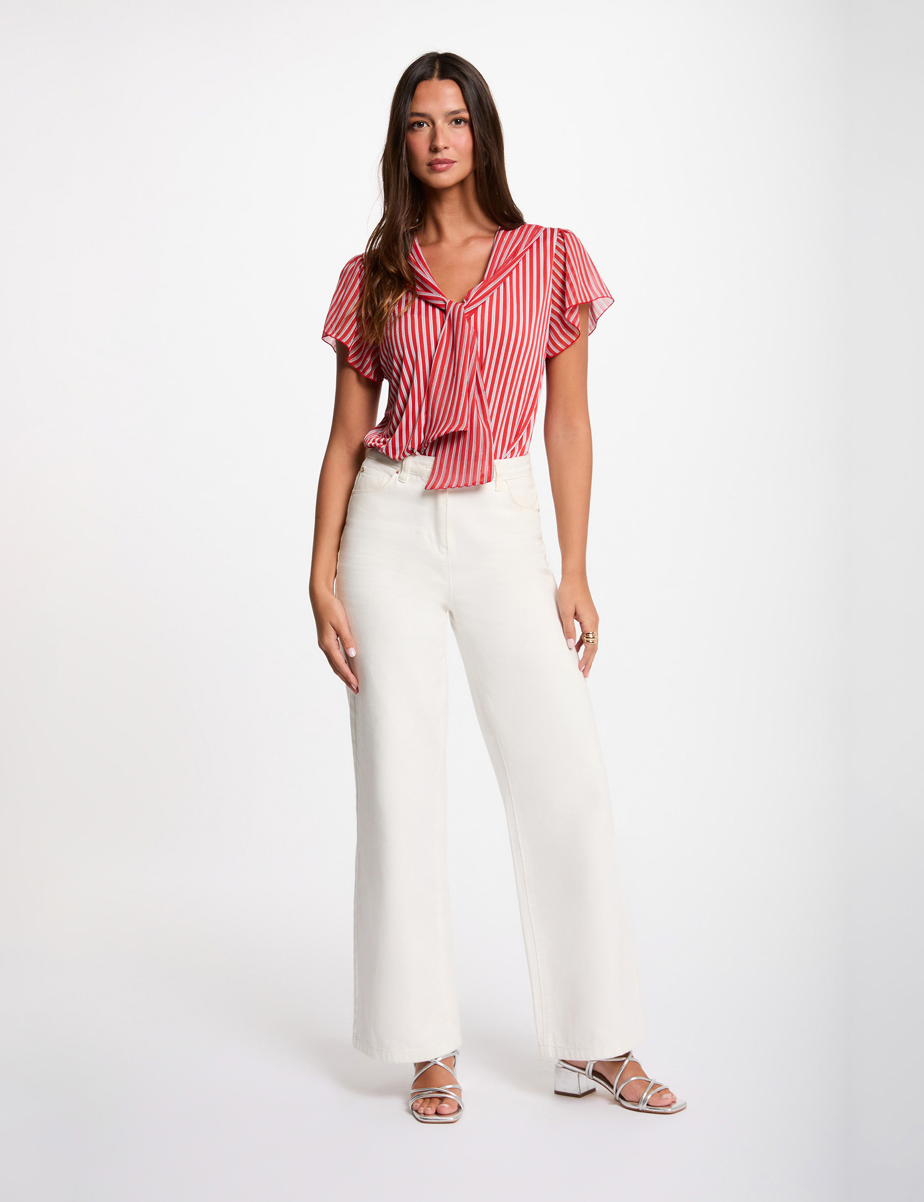 Camiseta con cuello lazada rojo mujer
