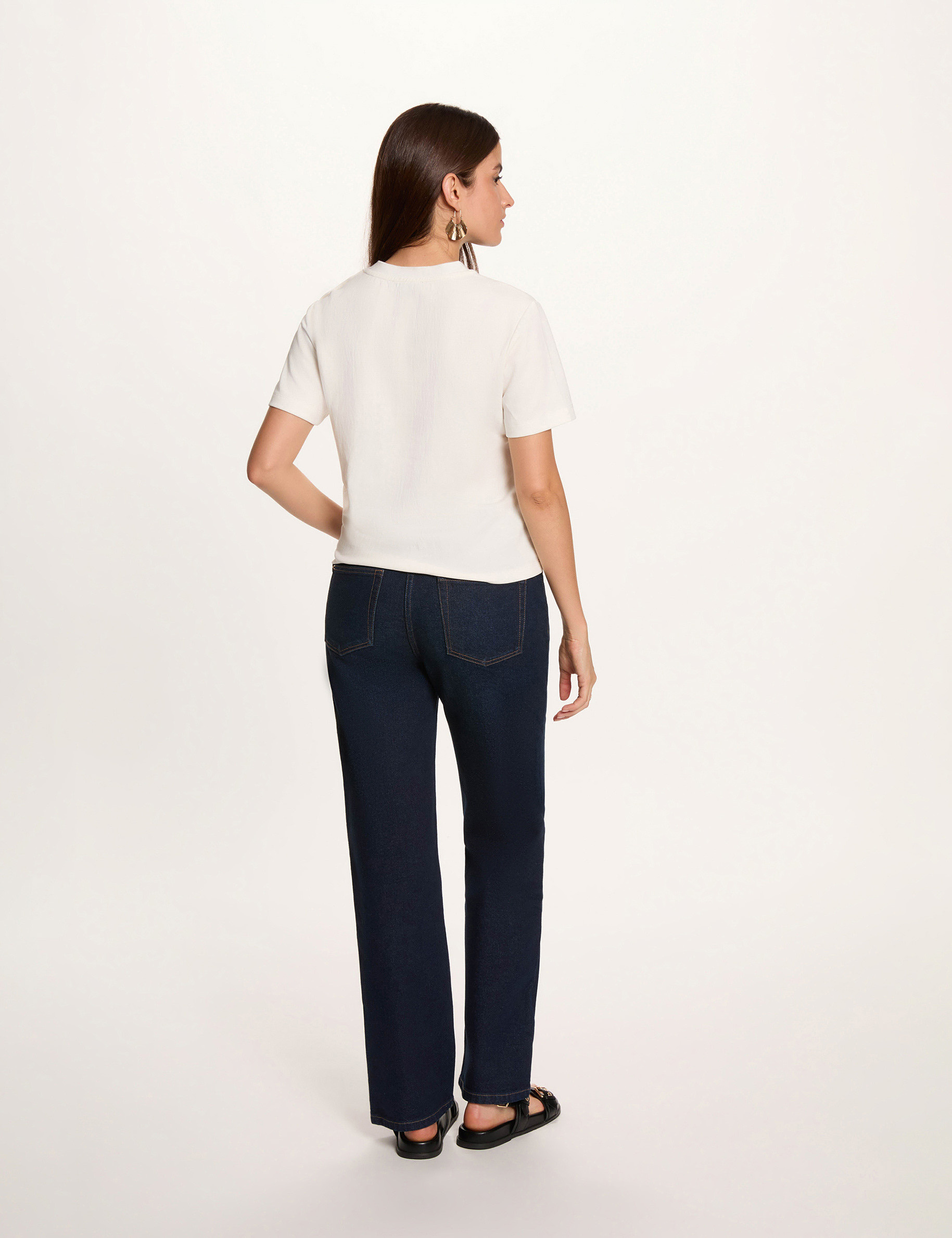 Camiseta cuello redondo con botones blanco mujer