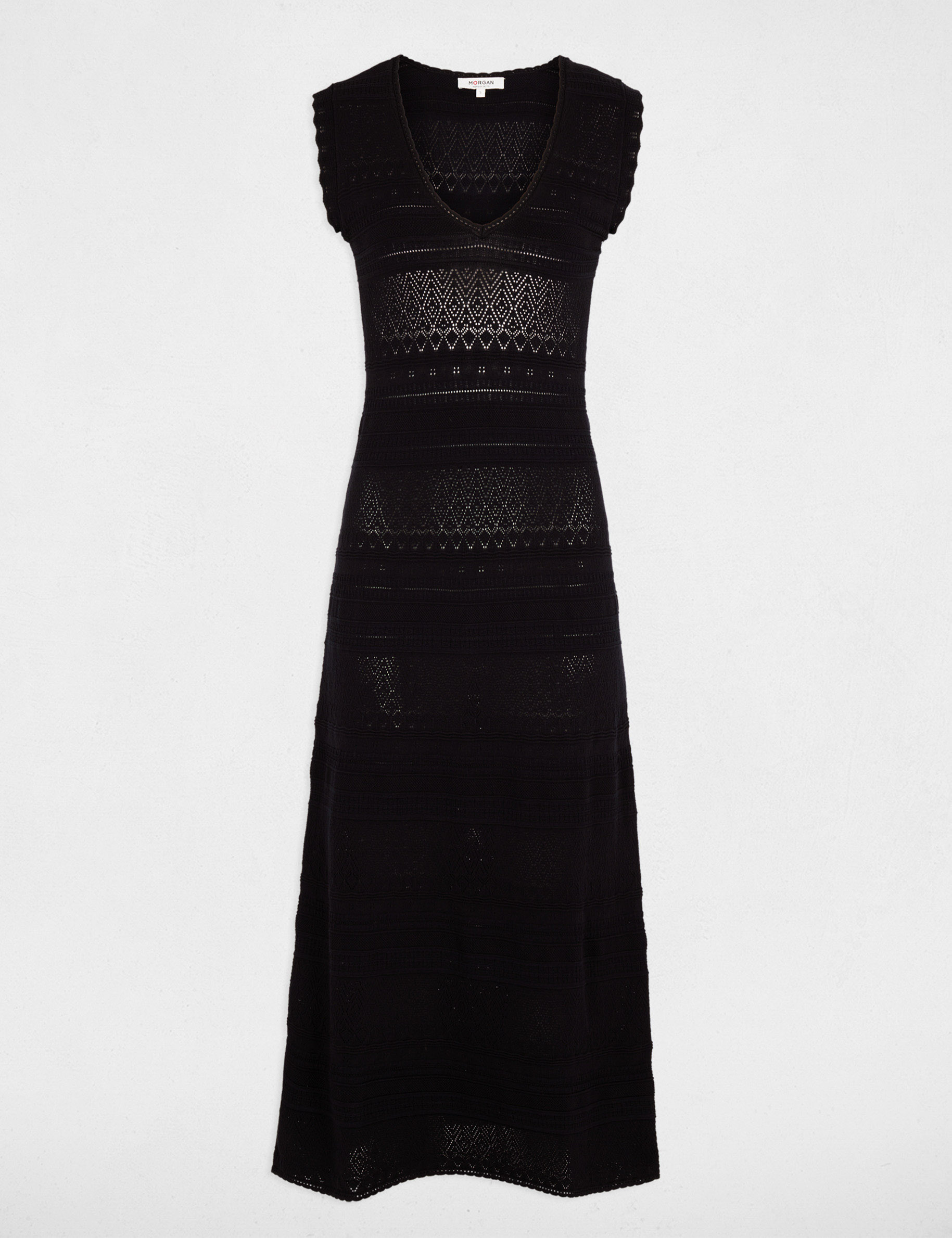 Vestido de punto con volante y cuello v azul marino mujer