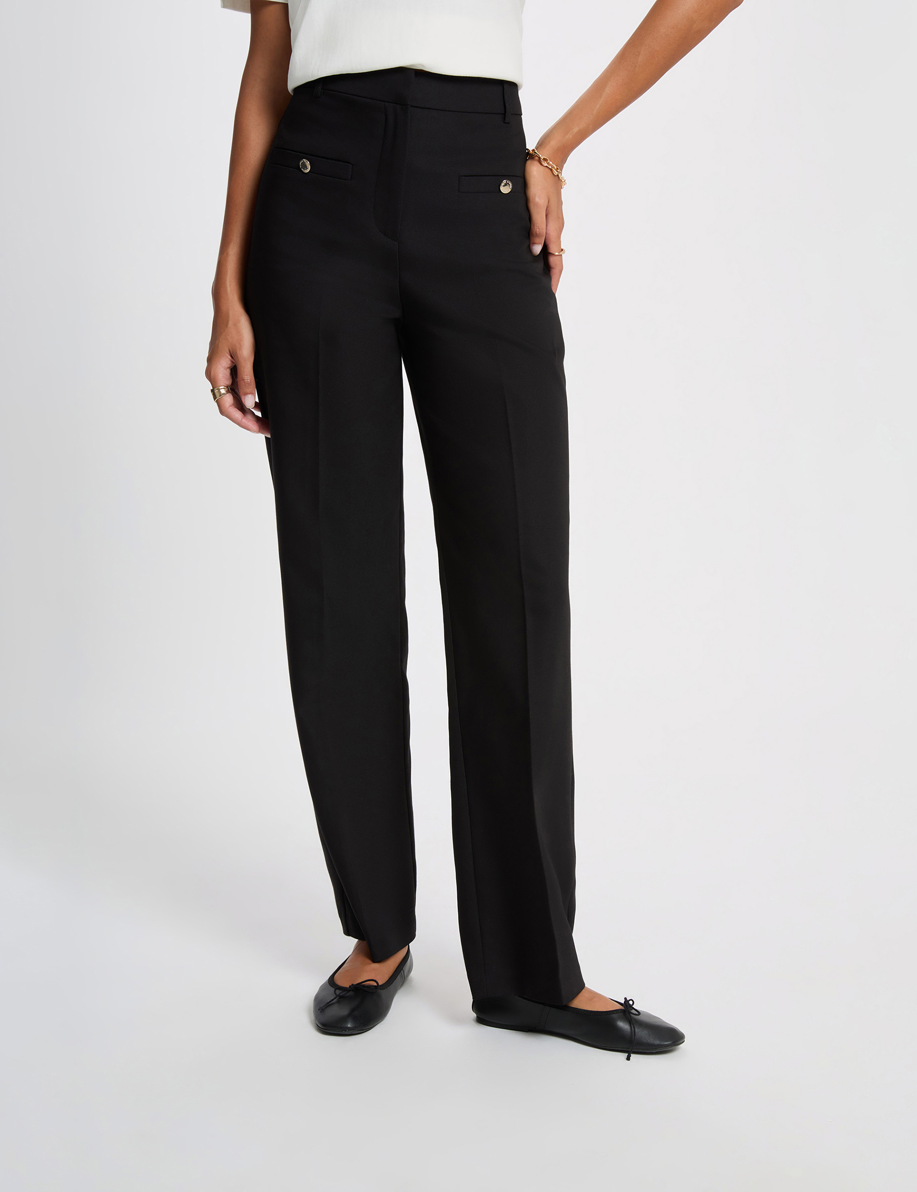 Pantal&oacute;n ancho de tiro alto negro mujer