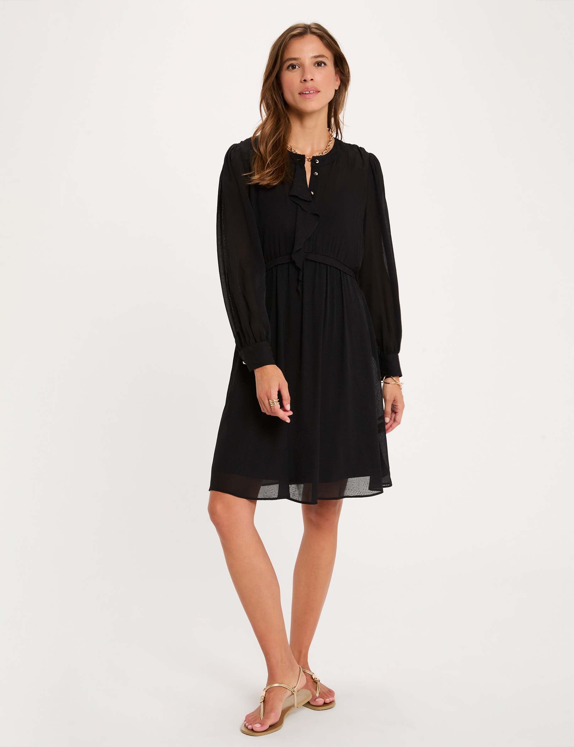 Vestido corto de jacquard negro mujer