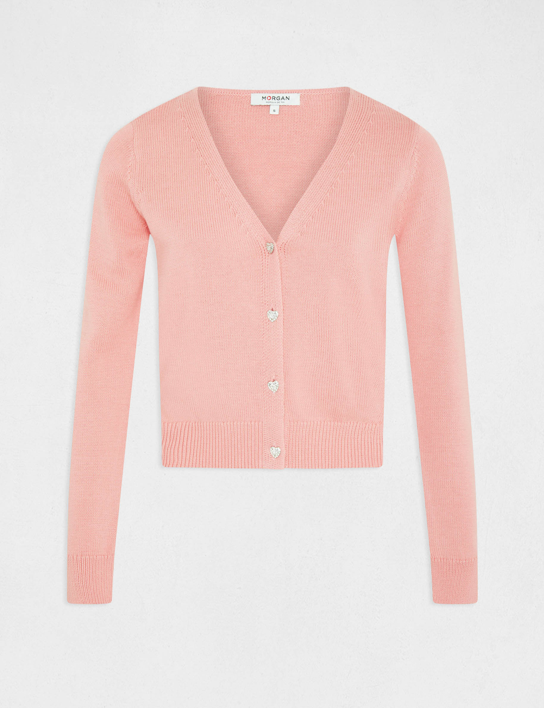 cardigan recto abotonado escote en v rose pale mujer Cárdigan recto abotonado escote en V rose pale mujer