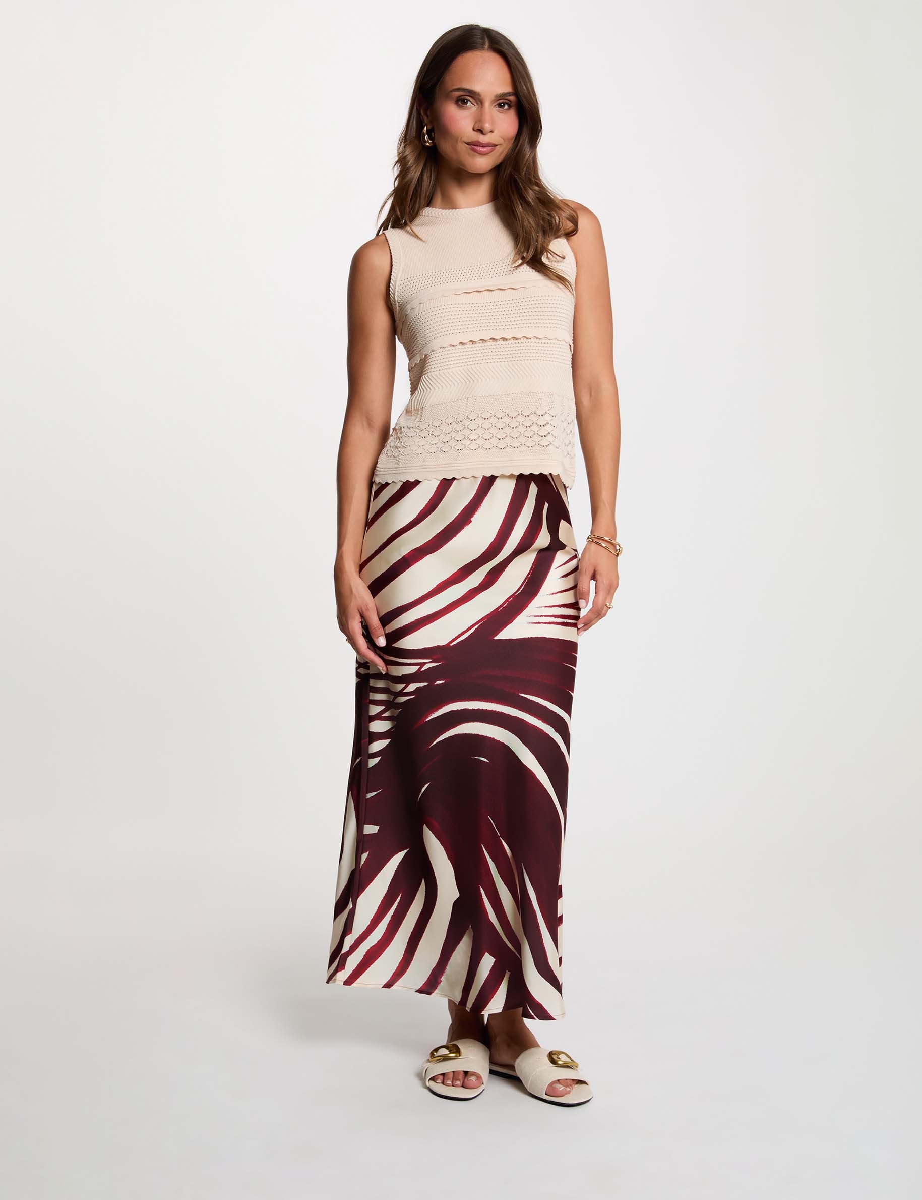 Falda midi satinada multicolor mujer